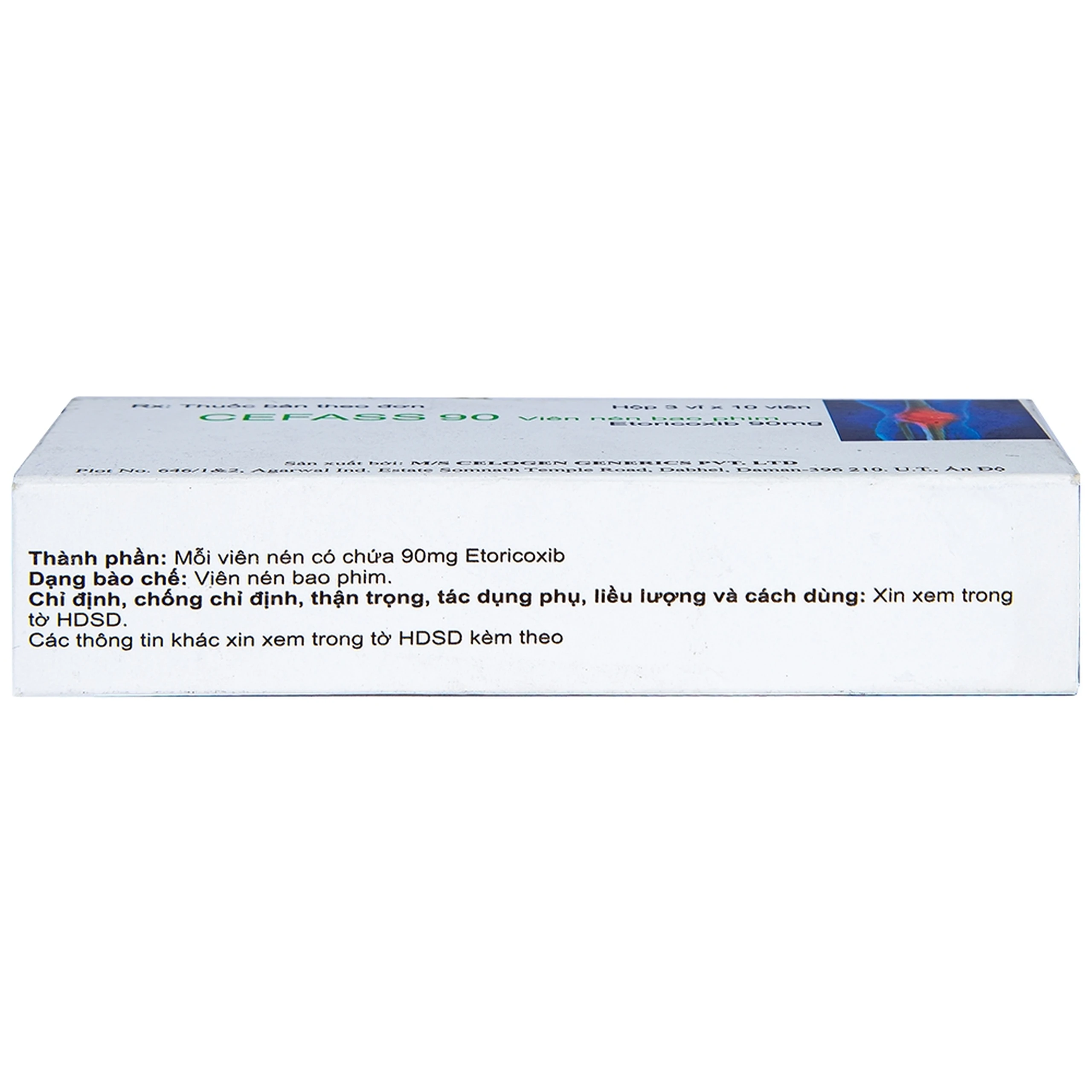 Thuốc Cefass 90mg Celogen giảm viêm khớp, viêm khớp dạng thấp (3 vỉ x 10 viên)