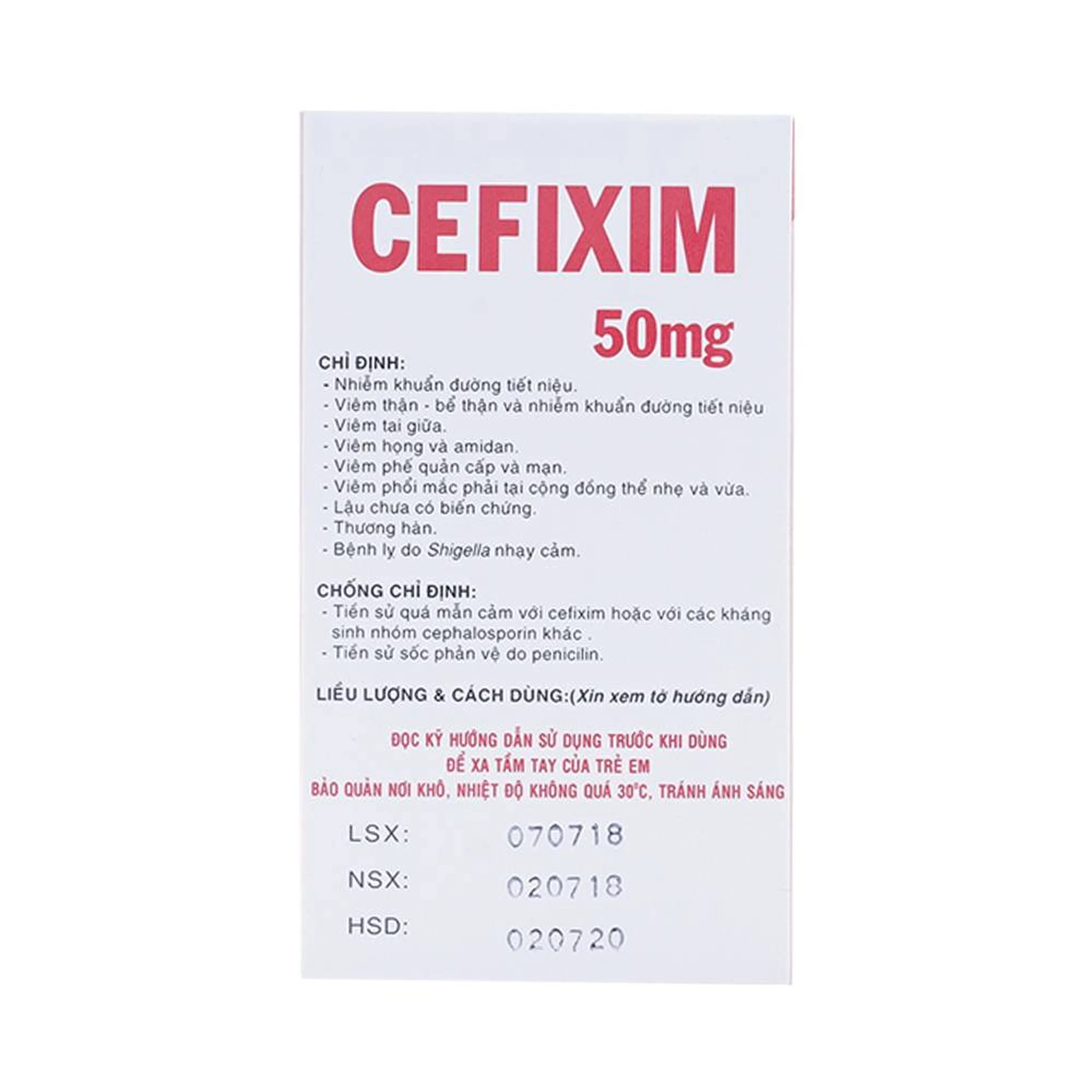 Bột pha hỗn dịch uống Cefixim 50mg Vidipha điều trị nhiễm khuẩn (10 gói)