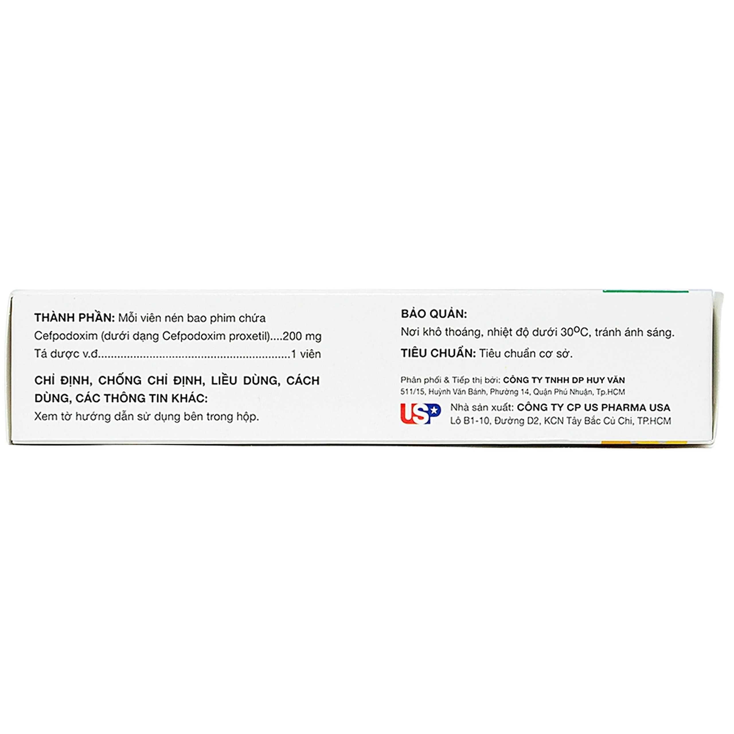 Thuốc Cefpodoxim 200mg-HV USP điều trị nhiễm khuẩn (3 vỉ x 10 viên)