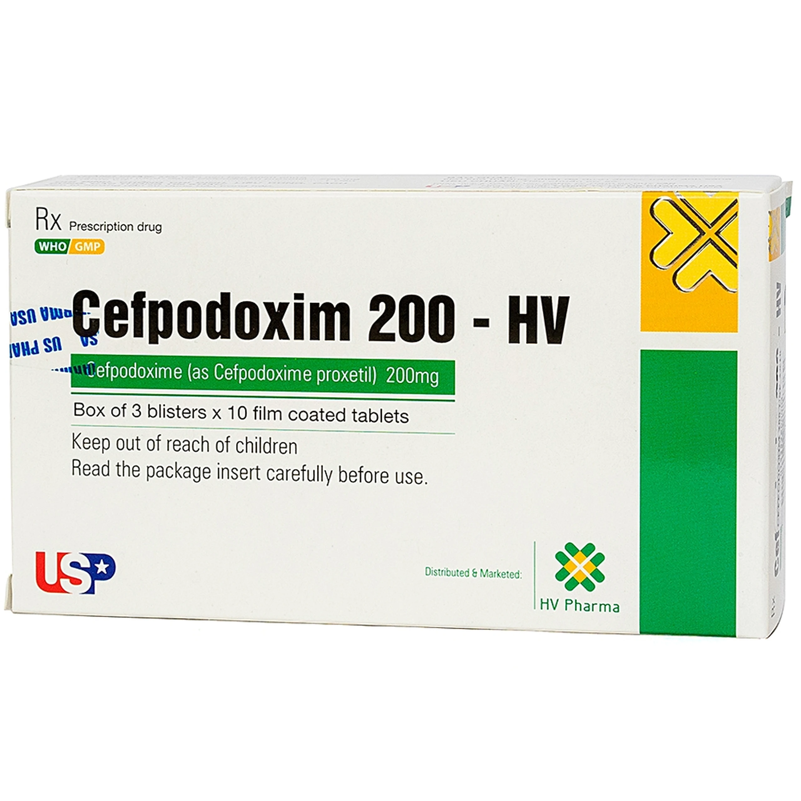 Thuốc Cefpodoxim 200mg-HV USP điều trị nhiễm khuẩn (3 vỉ x 10 viên)