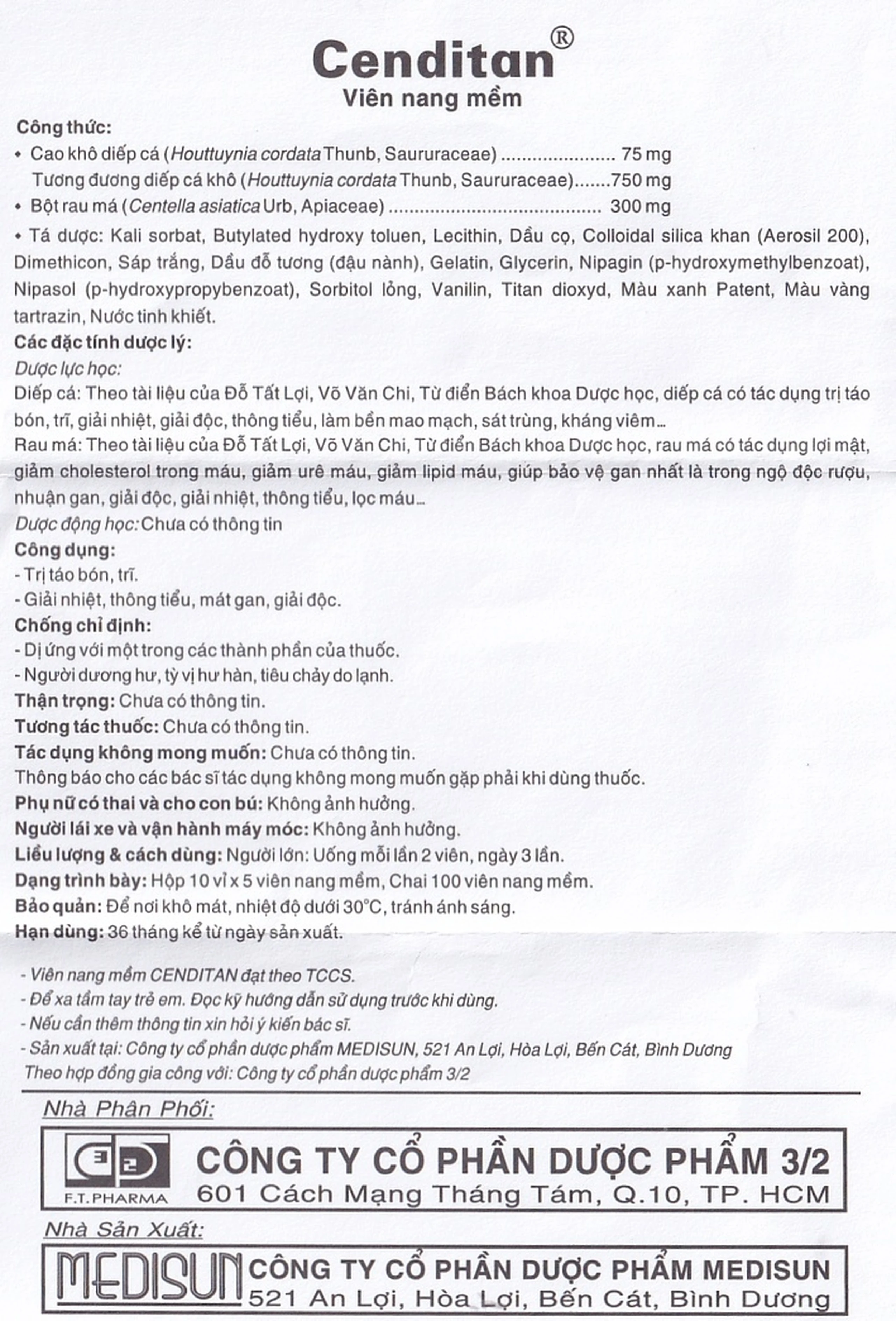 Thuốc Cenditan Dược 3-2 điều trị táo bón, trĩ (10 vỉ x 5 viên)