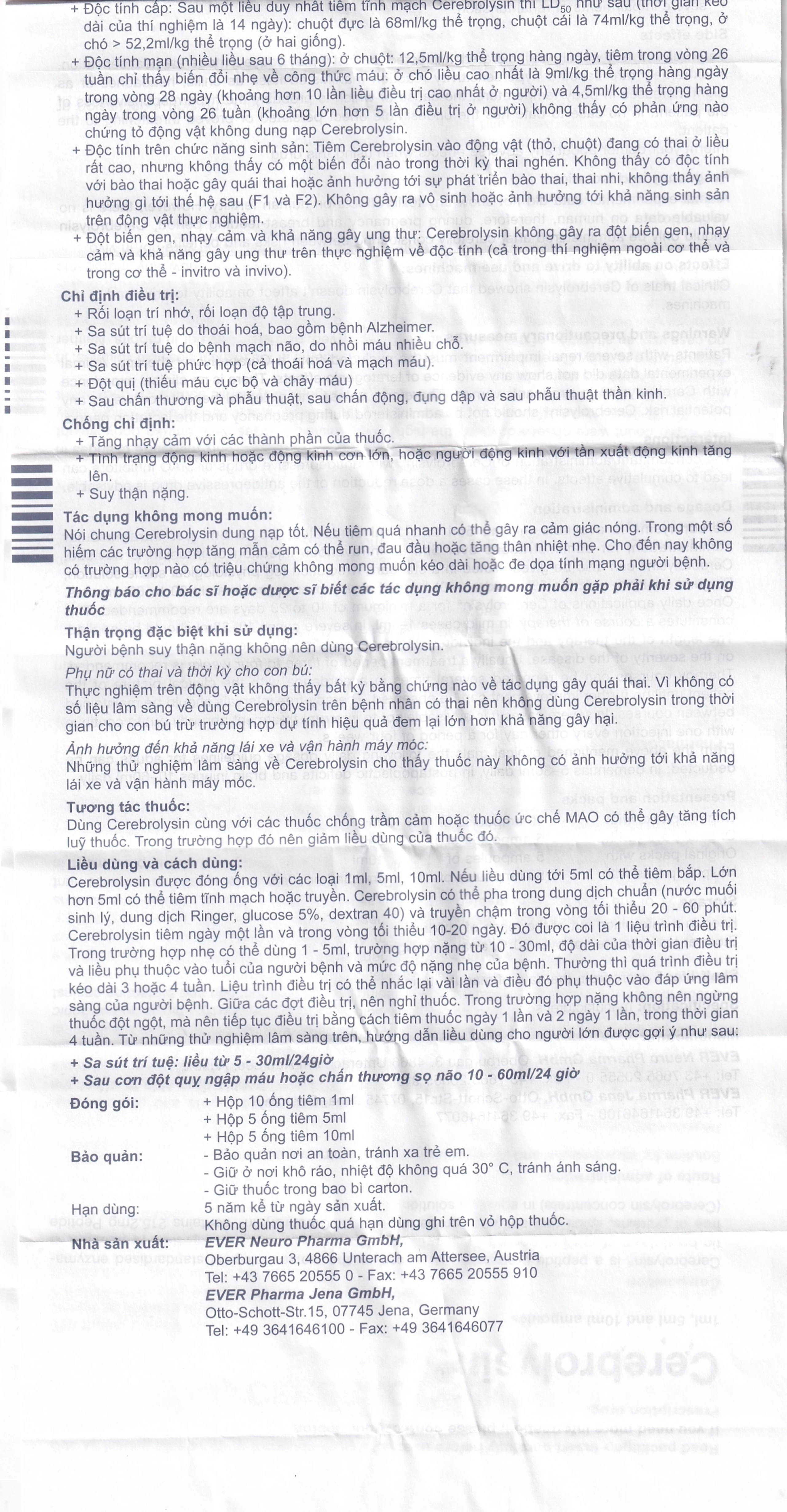 Thuốc tiêm Cerebrolysin 10ml điều trị rối loạn trí nhớ, sa sút trí tuệ (1 vỉ x 5 ống x 10ml)