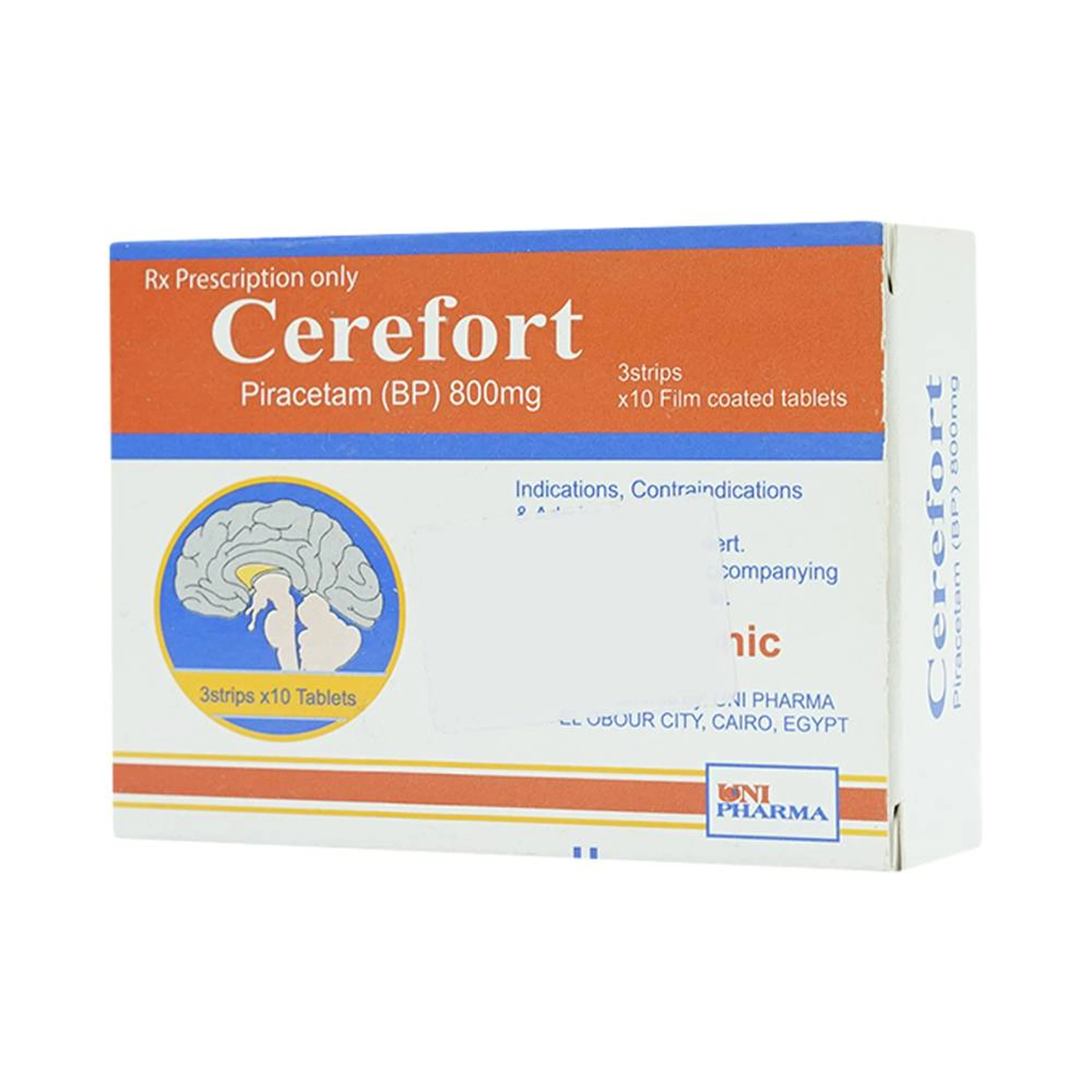 Thuốc Cerefort 800mg Unipharma điều trị chứng chóng mặt, suy giảm trí nhớ (3 vỉ x 10 viên)