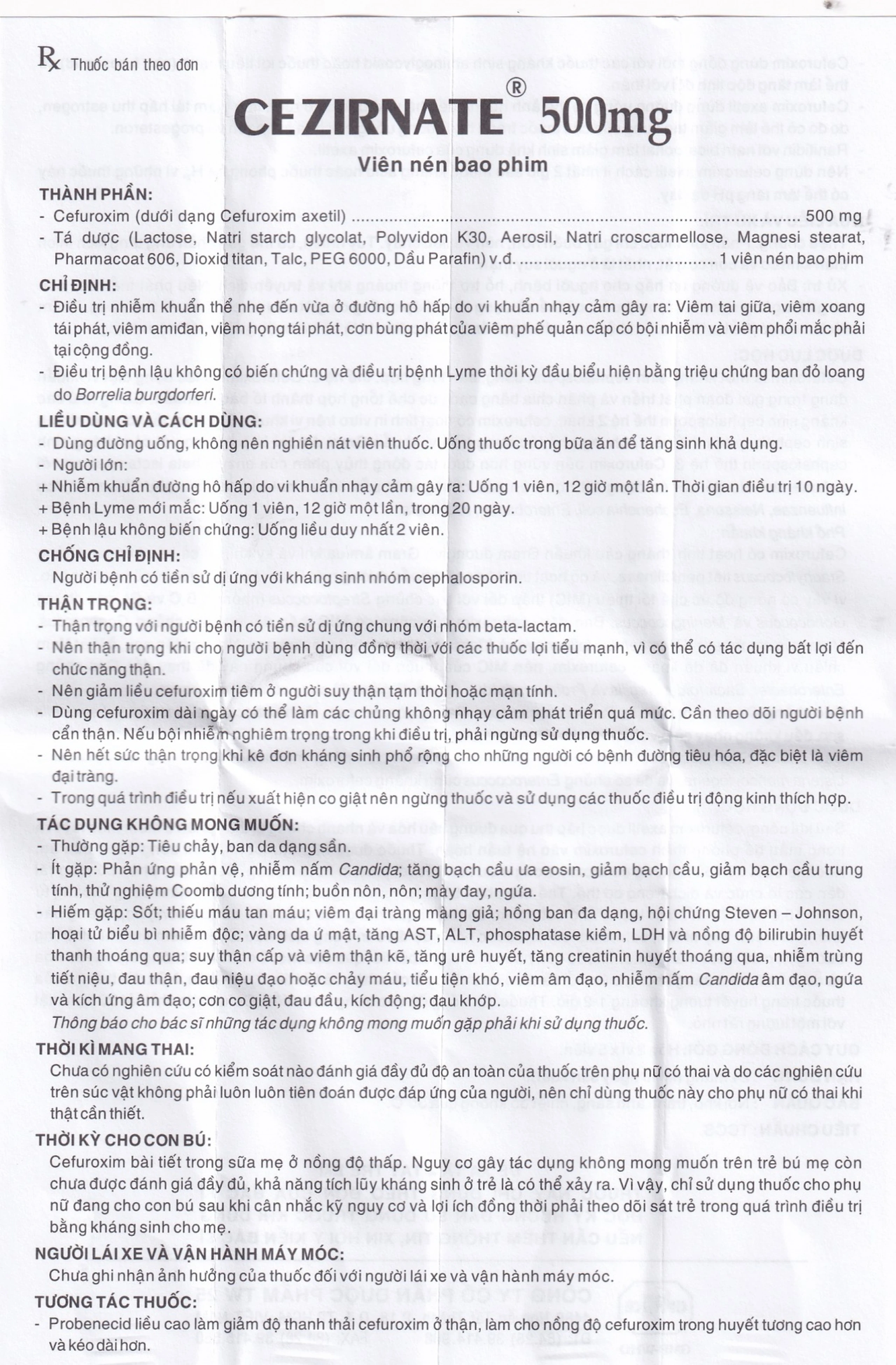 Thuốc Cezirnate 500mg Uphace điều trị nhiễm khuẩn thể nhẹ đến vừa ở đường hô hấp (2 vỉ x 5 viên)