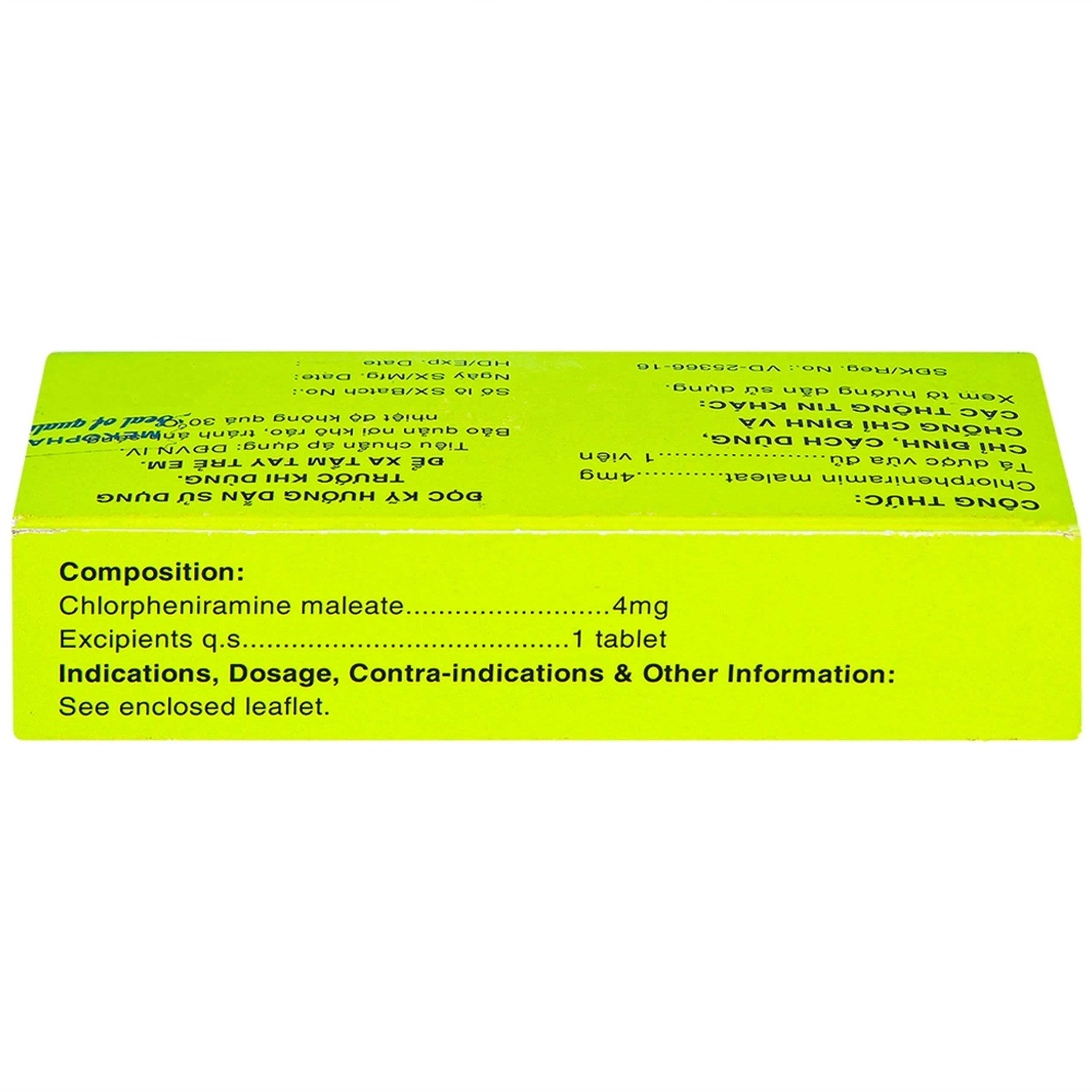 Thuốc Chlorpheniramine 4mg Mekophar điều trị viêm mũi dị ứng mùa và quanh năm (5 vỉ x 20 viên)