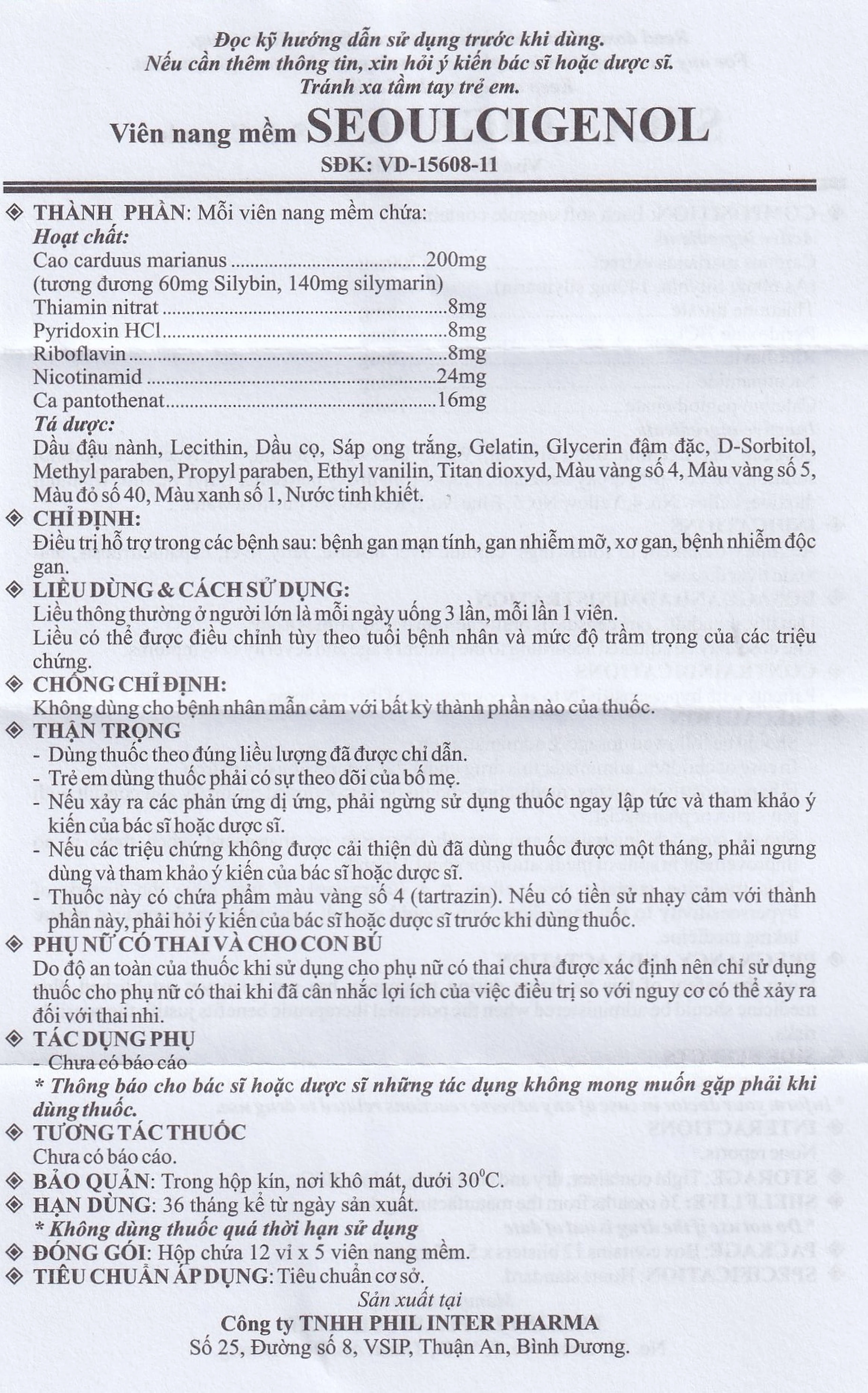 Thuốc SeoulCigenol Phil điều trị hỗ trợ bệnh gan mạn tính, gan nhiễm mỡ (12 vỉ x 5 viên)