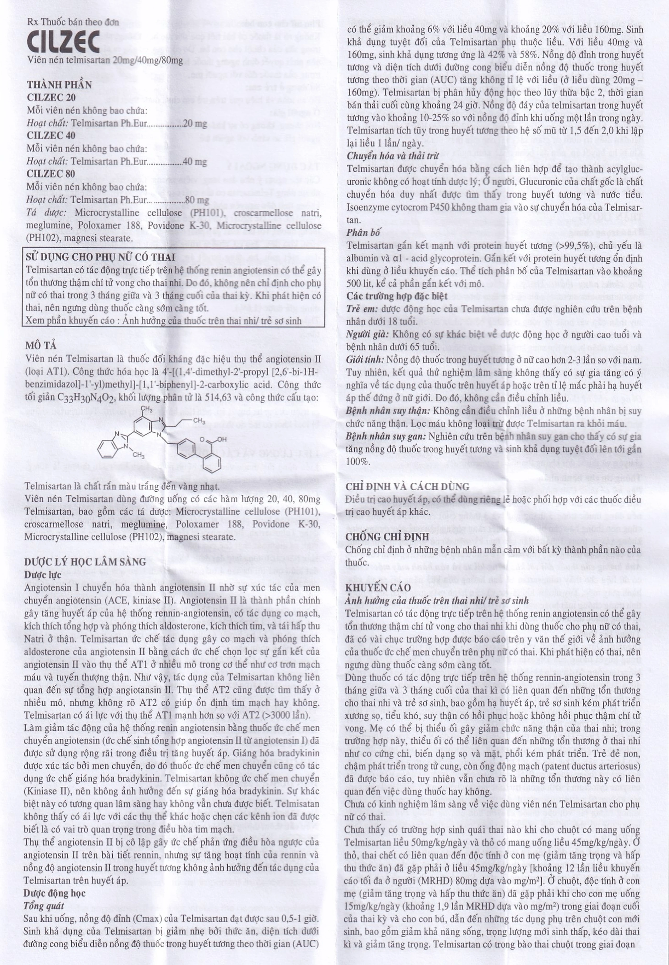 Thuốc Cilzec 40 MSN điều trị cao huyết áp (3 vỉ x 10 viên)