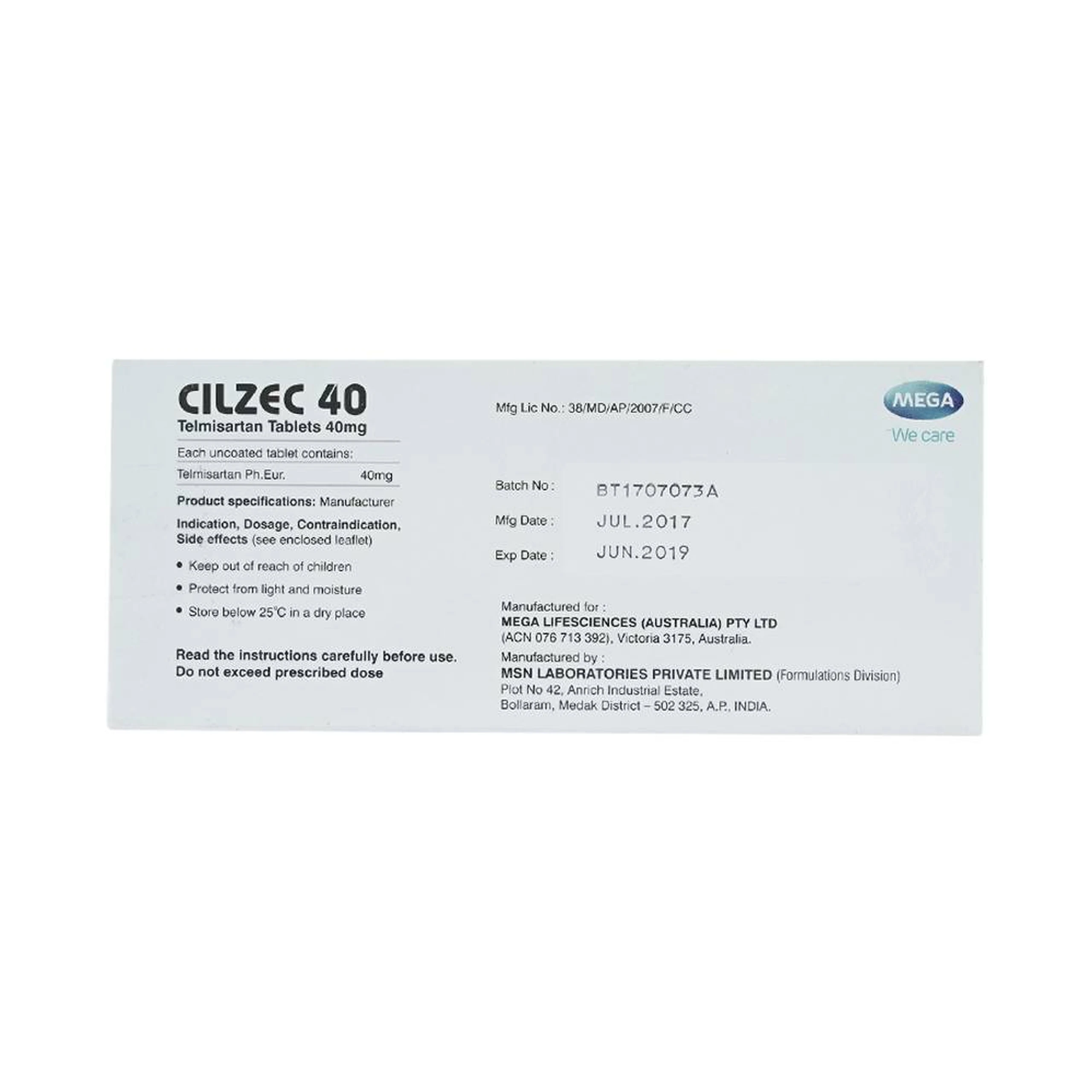 Thuốc Cilzec 40 MSN điều trị cao huyết áp (3 vỉ x 10 viên)