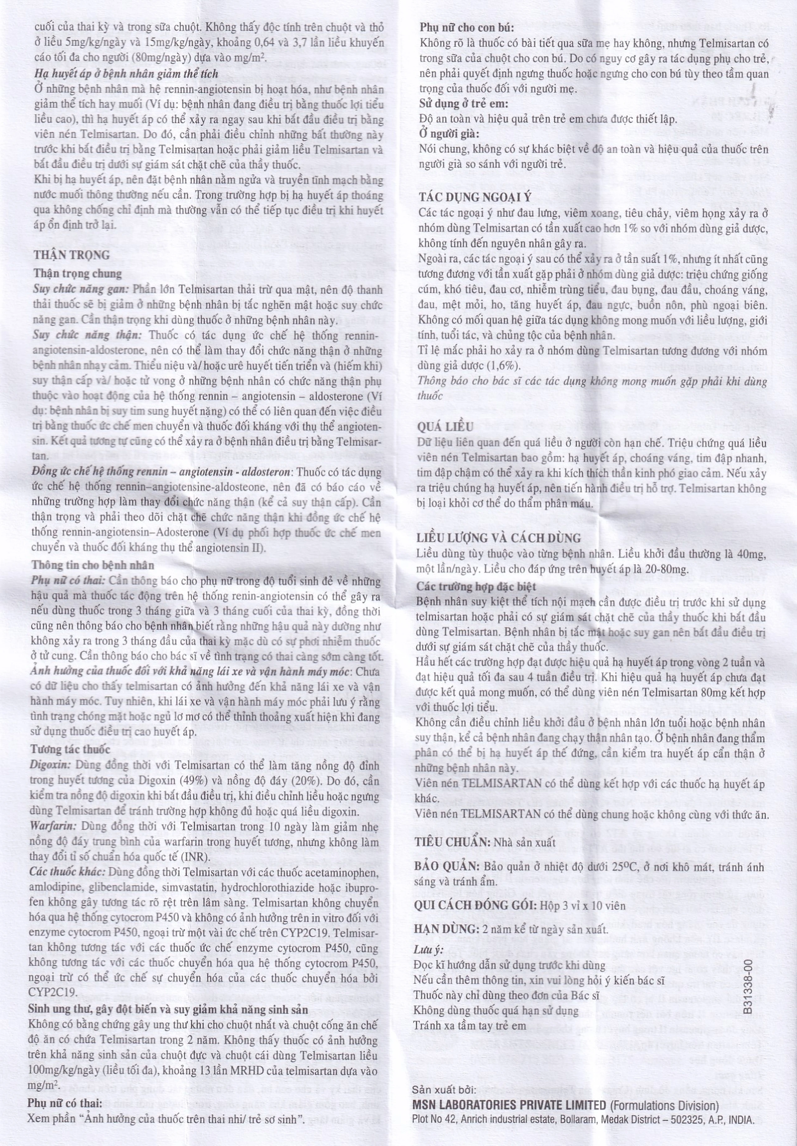 Thuốc Cilzec 40 MSN điều trị cao huyết áp (3 vỉ x 10 viên)