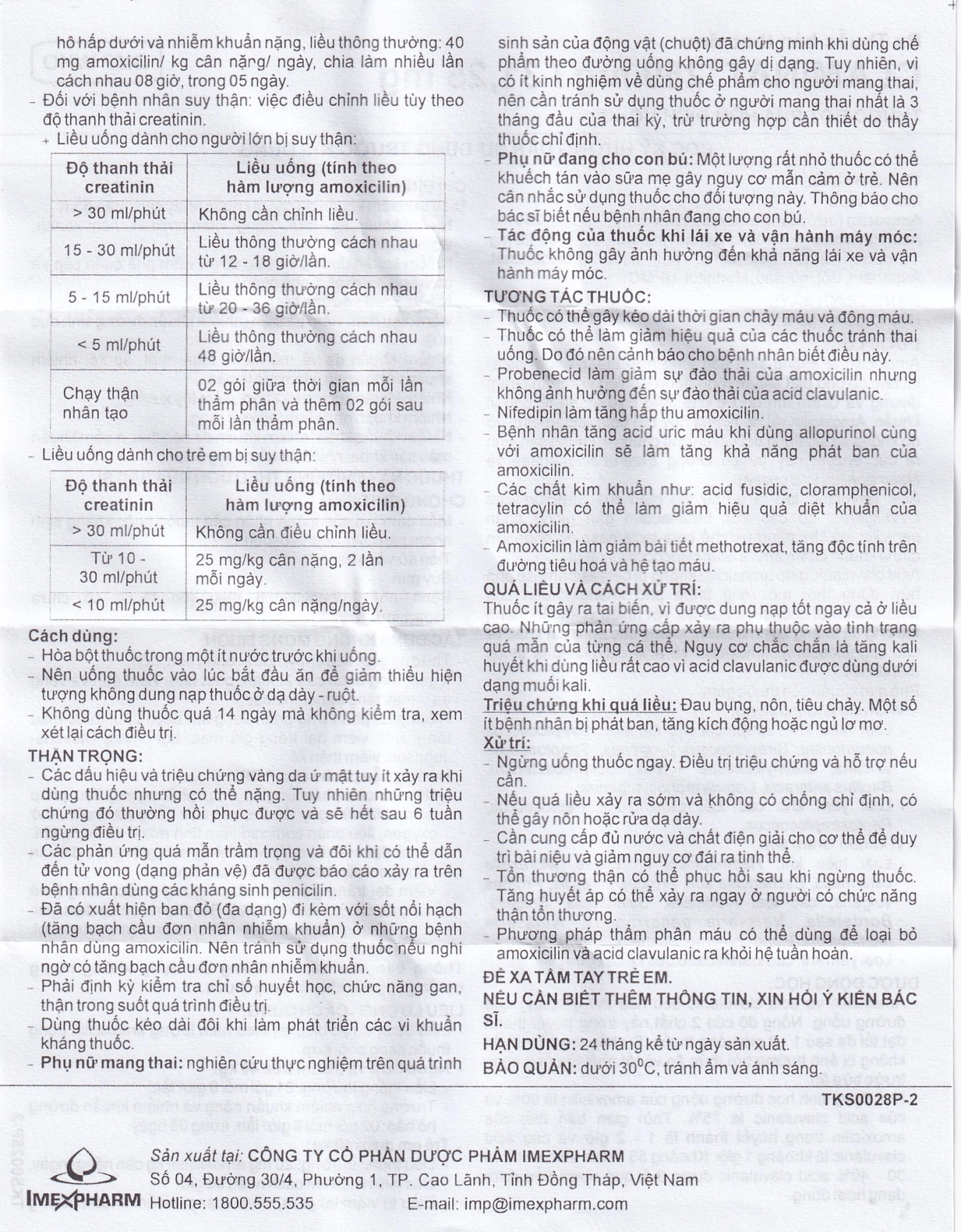 Thuốc Claminat IMP 250/31.25 điều trị nhiễm khuẩn (12 gói)