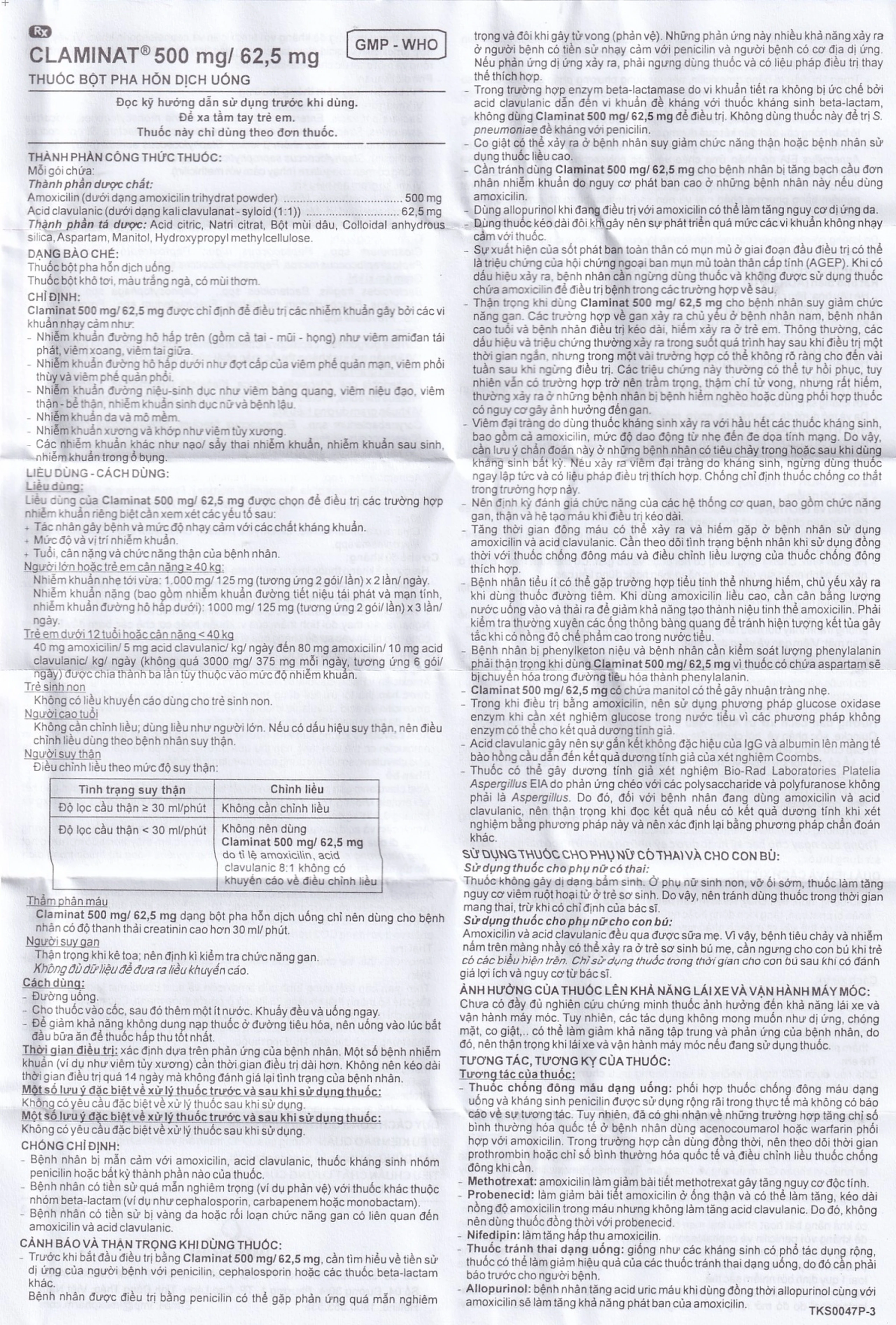 Thuốc bột pha hỗn dịch uống Claminat IMP 500mg/62.5mg điều trị nhiễm khuẩn (12 gói)