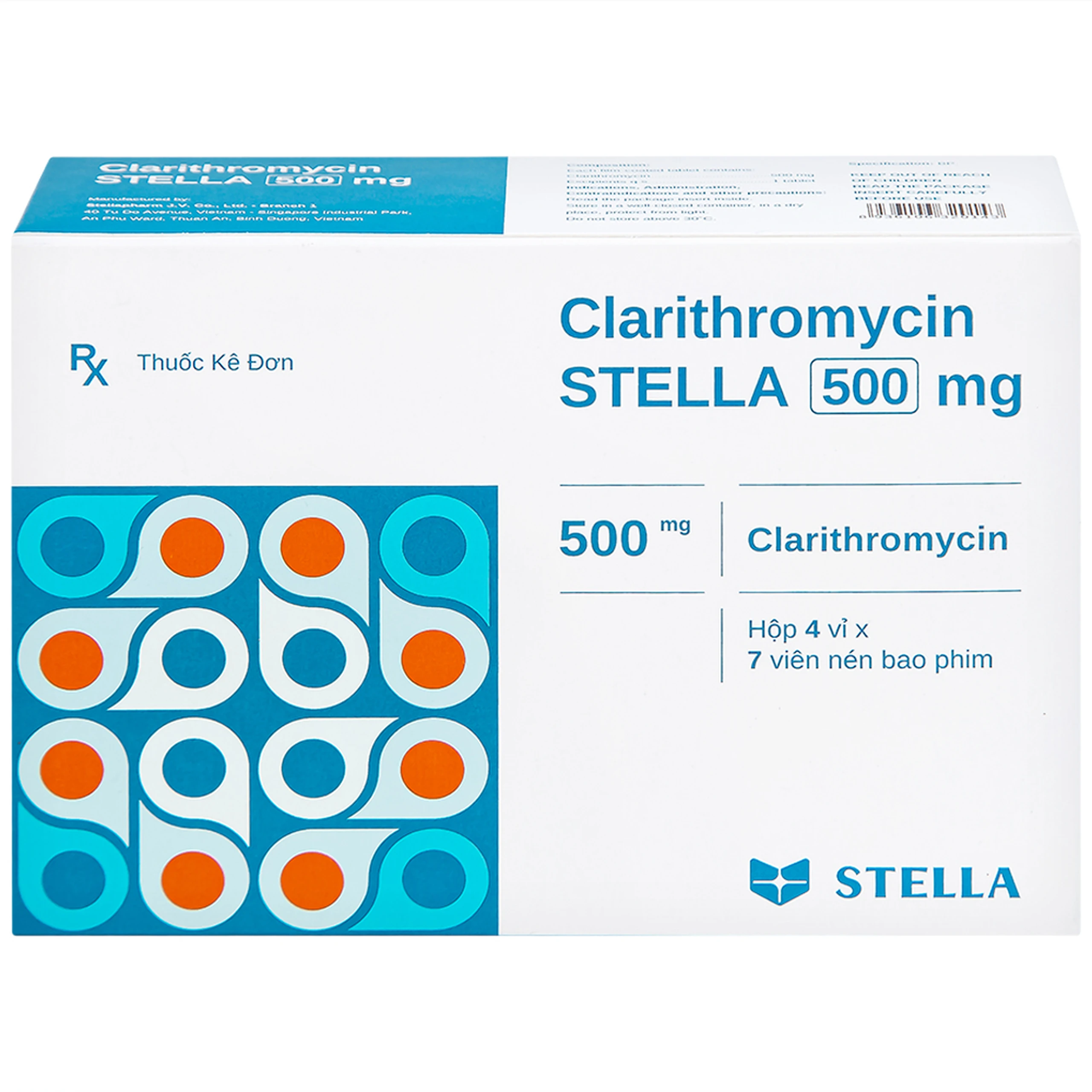 Thuốc Clarithromycin Stella 500mg điều trị nhiễm trùng (4 vỉ x 7 viên)