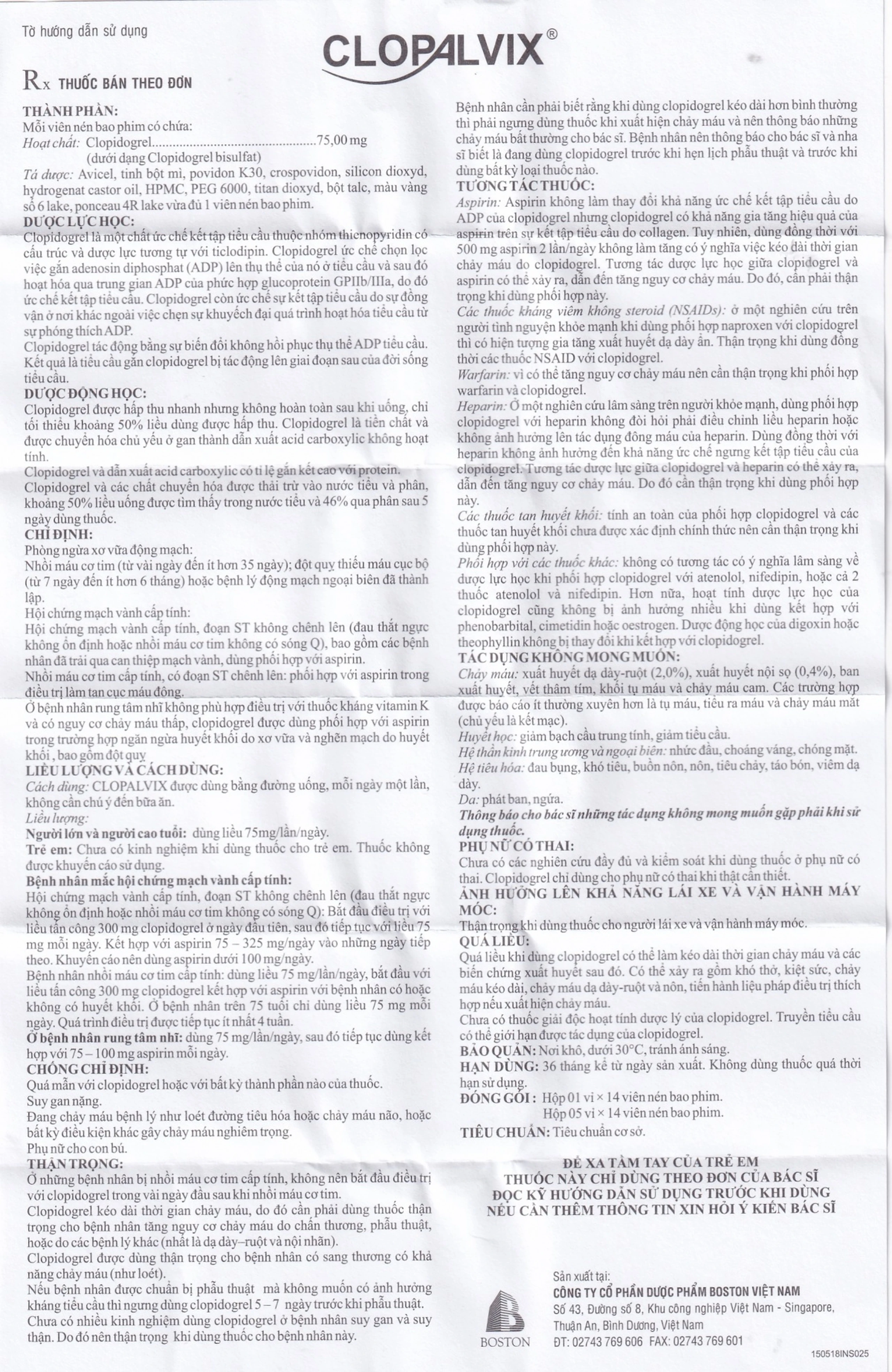 Thuốc Clopalvix 75mg Boston phòng ngừa xơ vữa động mạch, nhồi máu cơ tim (5 vỉ x 14 viên)