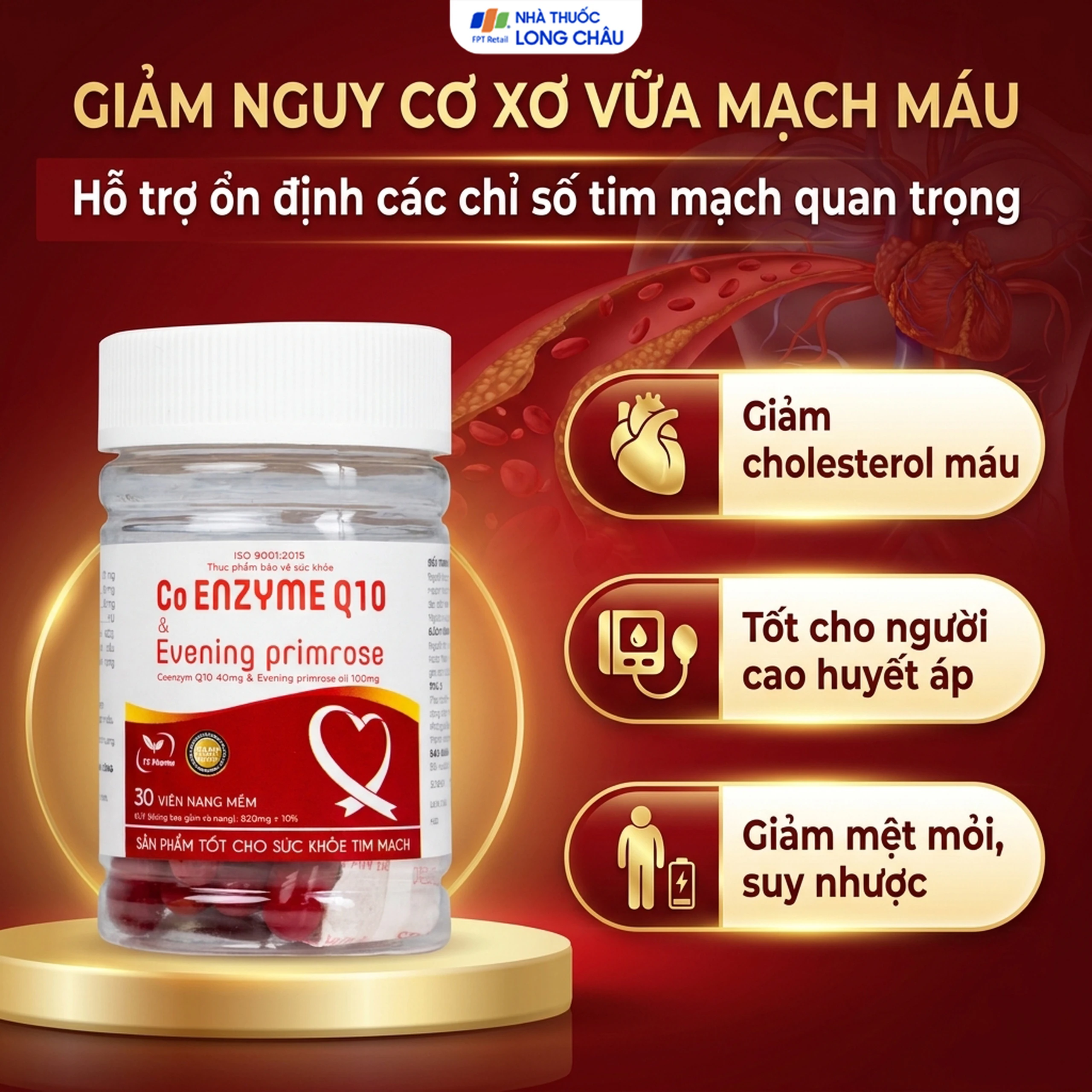 Viên uống hỗ trợ tốt cho tim mạch, giảm cholesterol máu Co Enzyme Q10 & Evening primrose (30 viên) 3