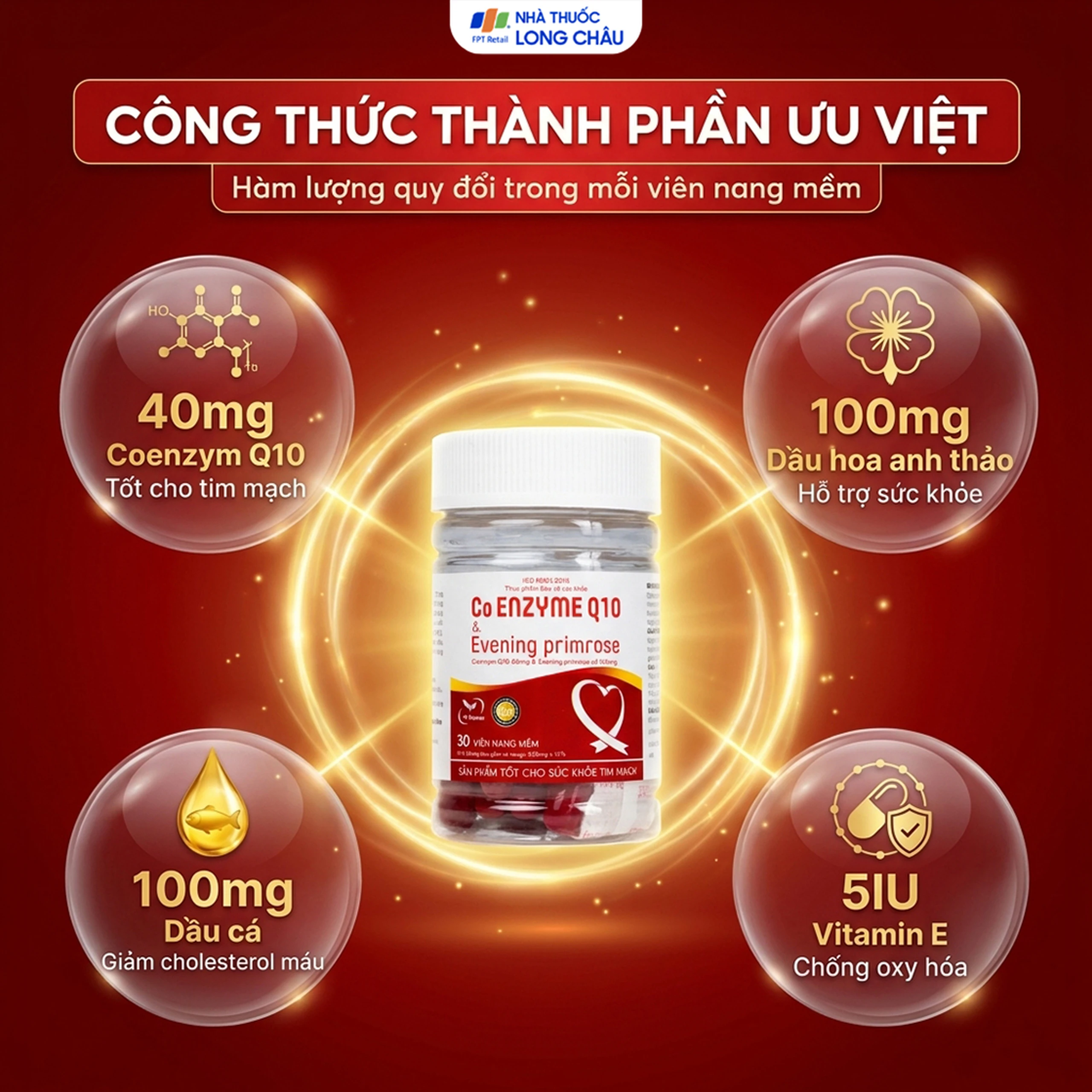 Viên uống hỗ trợ tốt cho tim mạch, giảm cholesterol máu Co Enzyme Q10 & Evening primrose (30 viên) 4