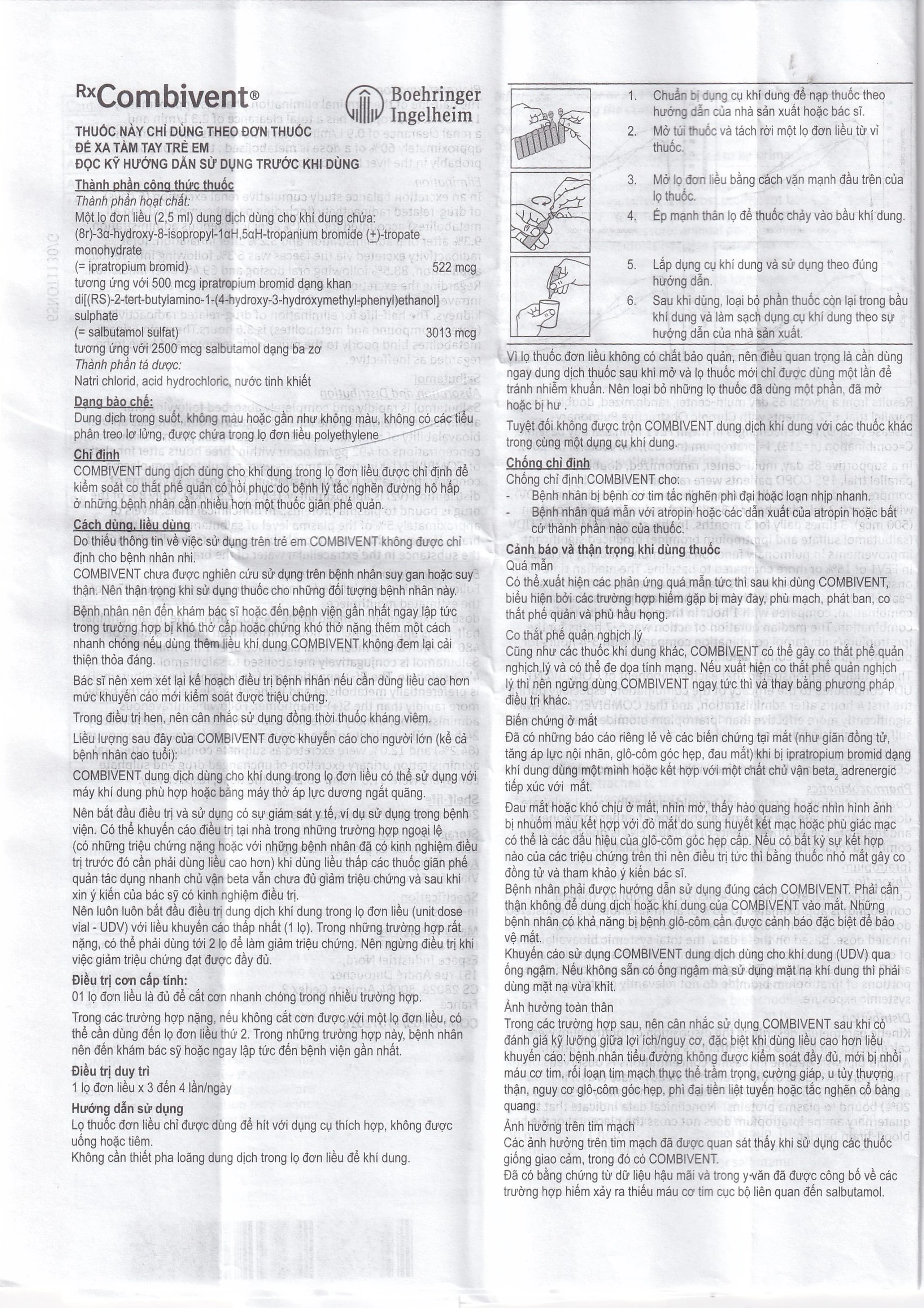Dung dịch khí dung Combivent Boehringer kiểm soát co thắt phế quản (1 vỉ x 10 ống)