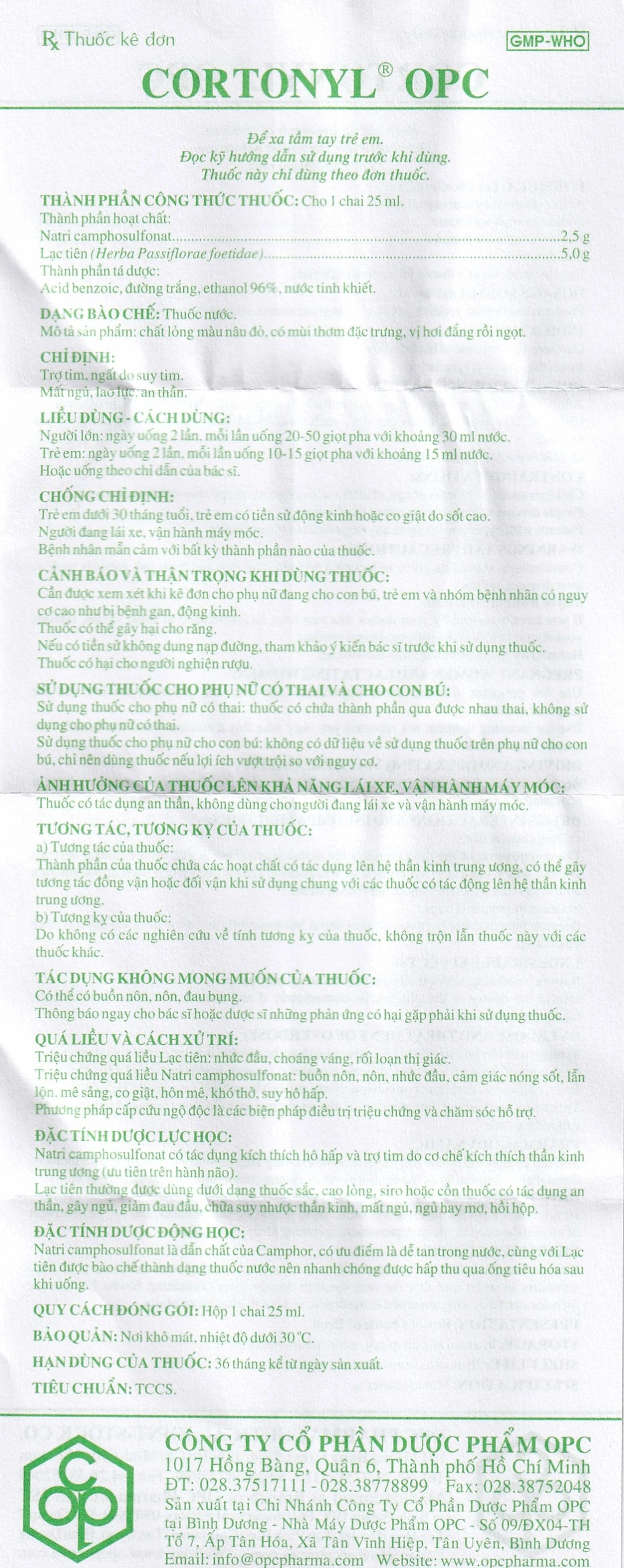 Thuốc nước Cortonyl OPC chỉ định trợ tim, ngất do suy tim, mất ngủ, lao lực (25ml)