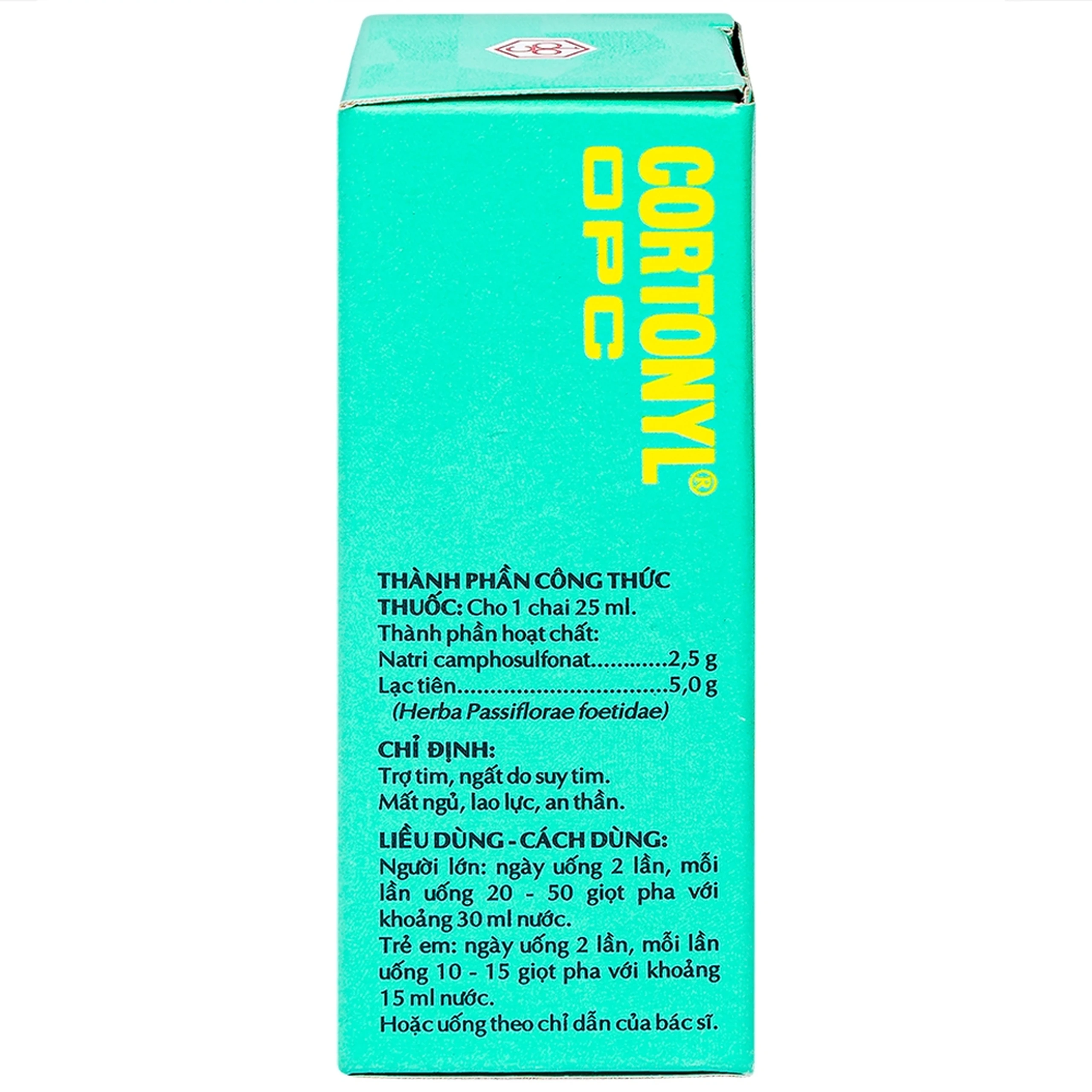 Thuốc nước Cortonyl OPC chỉ định trợ tim, ngất do suy tim, mất ngủ, lao lực (25ml)
