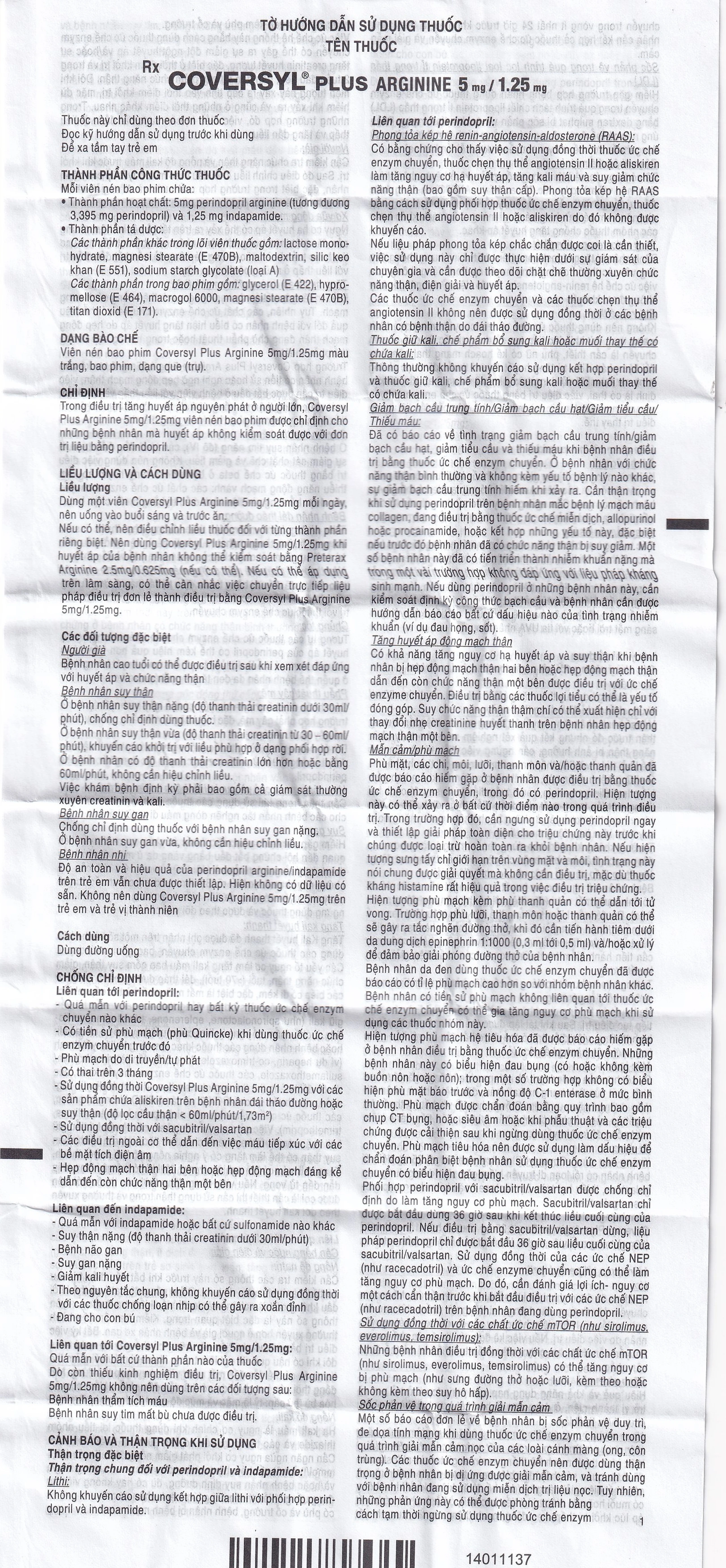 Thuốc Coversyl Plus 5mg/1.25mg Servier điều trị tăng huyết áp (30 viên)