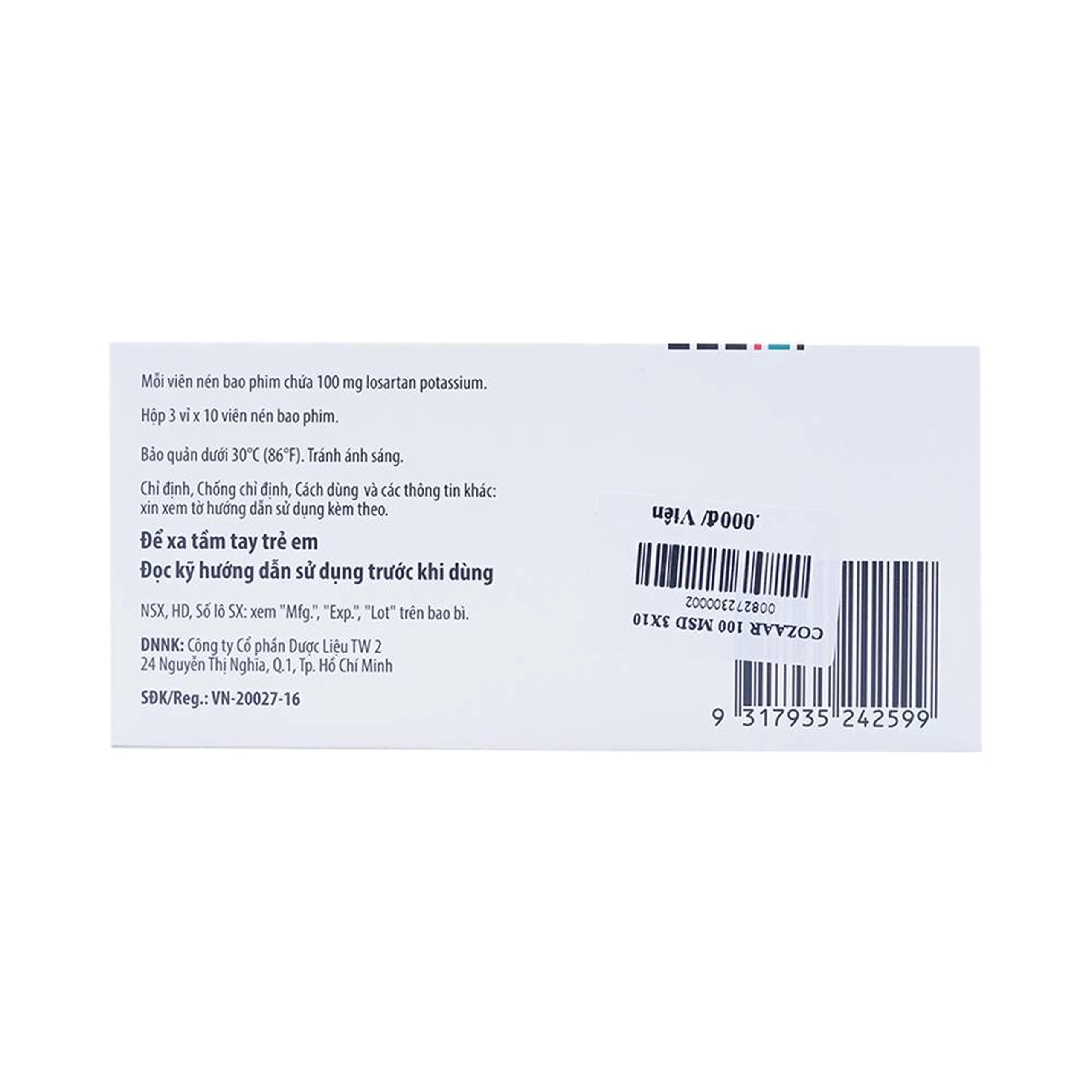 Thuốc Cozaar 100mg MSD điều trị tăng huyết áp (3 vỉ x 10 viên)