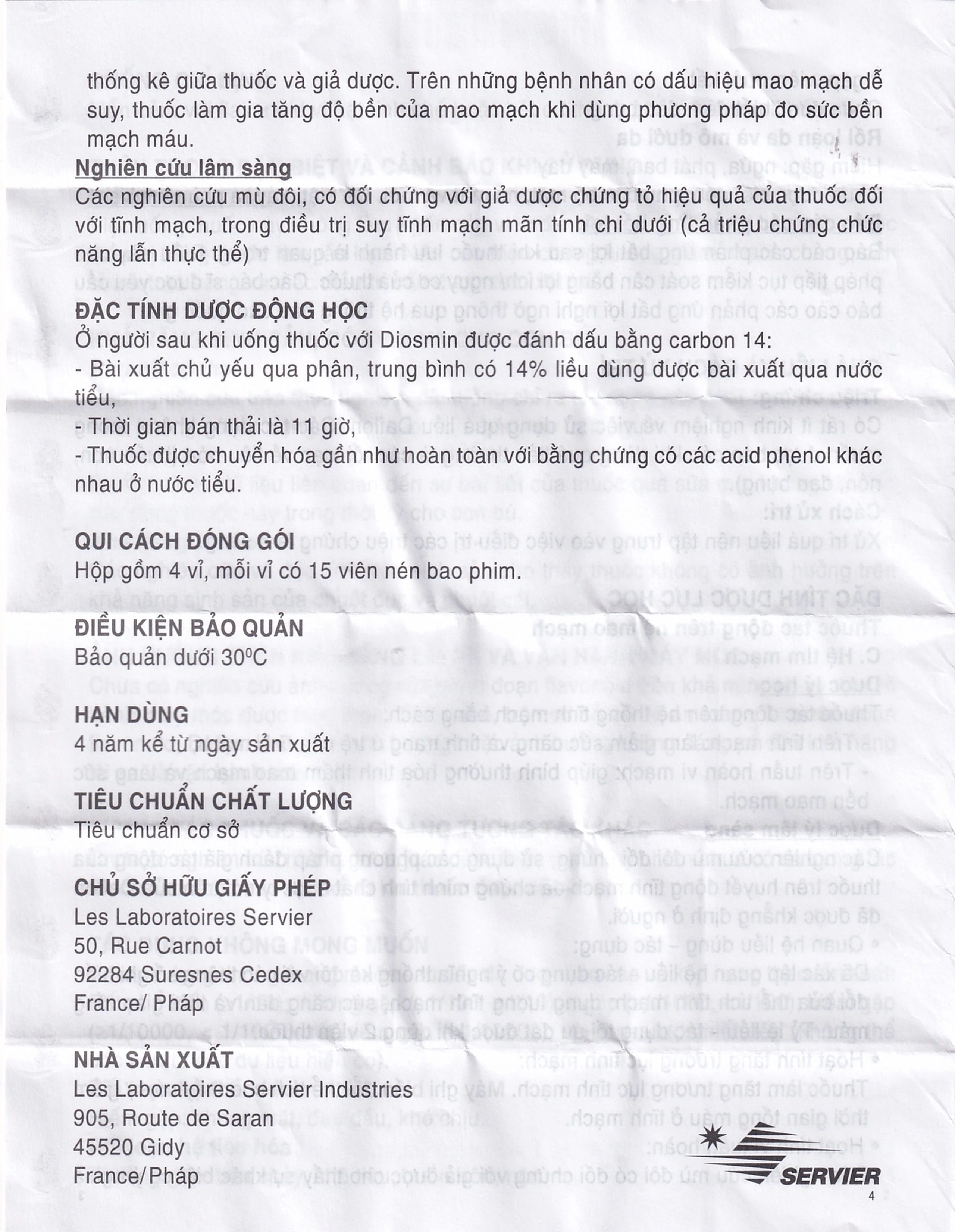 Thuốc Daflon 500mg Servier điều trị các triệu chứng liên quan đến suy giảm tĩnh mạch bạch huyết và trĩ cấp (60 viên)