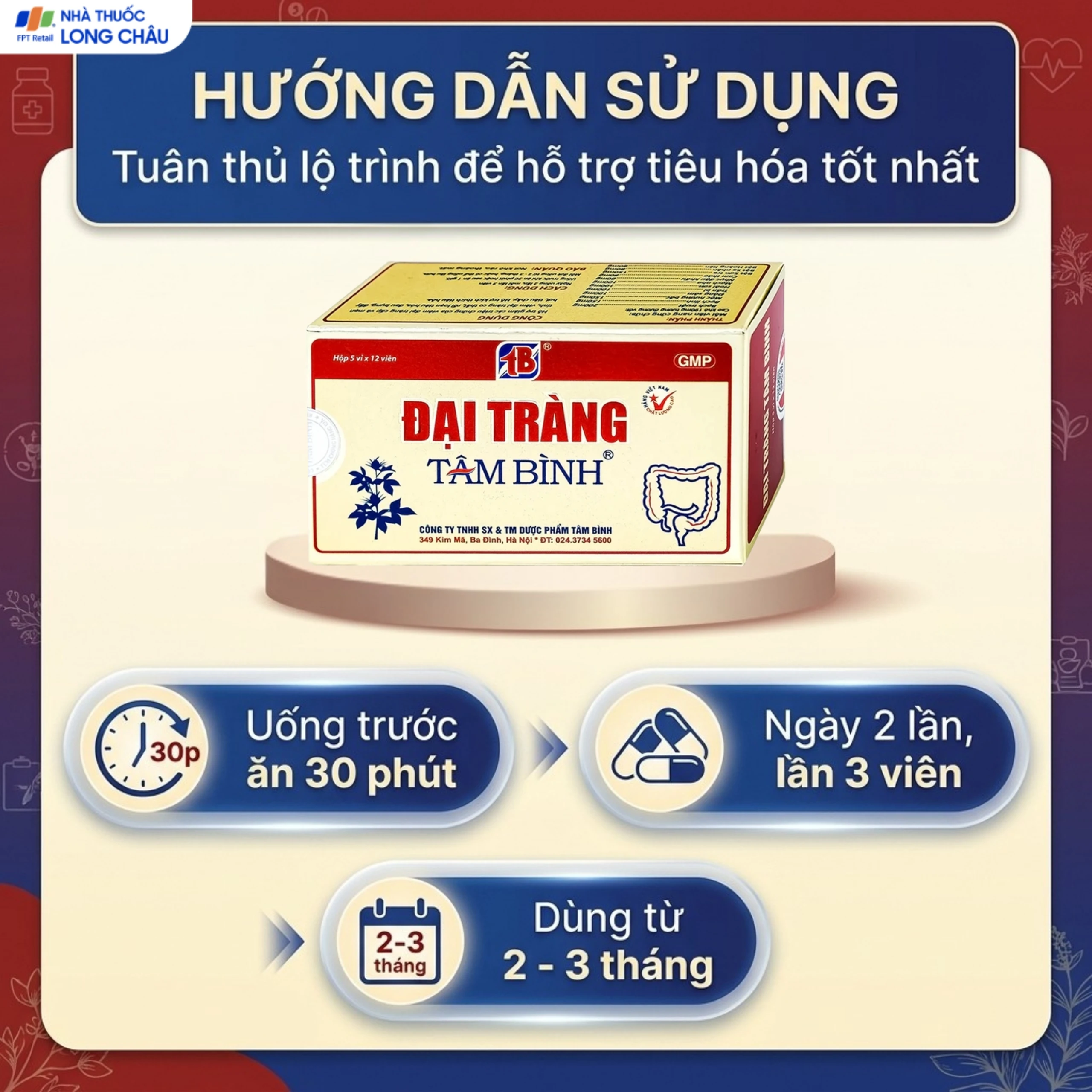 Viên giảm viêm đại tràng cấp và mãn tính Đại Tràng Tâm Bình (5 vỉ x 12 viên) 5