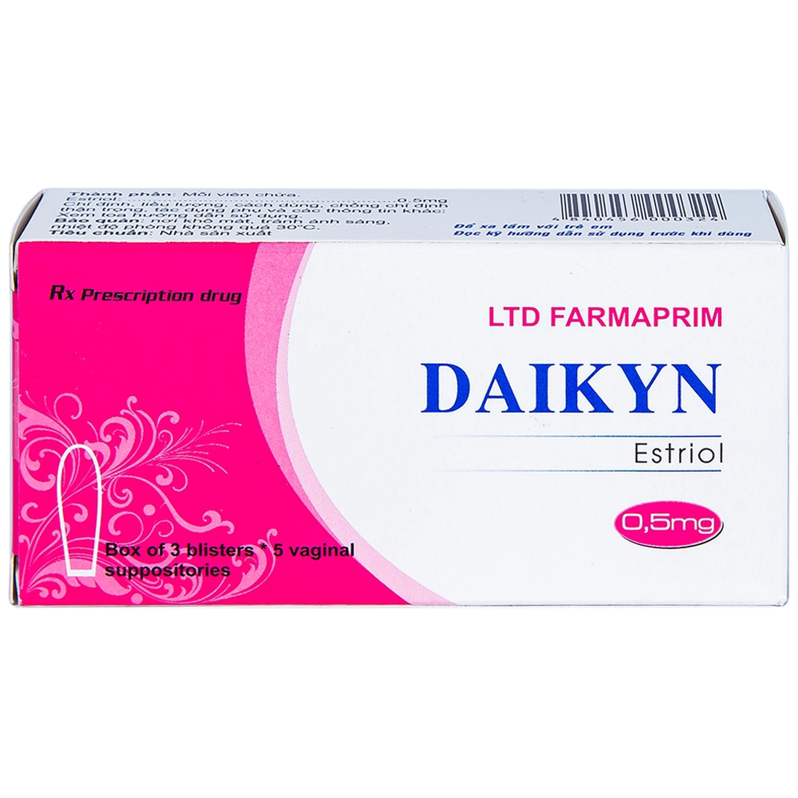 Viên đặt Daikyn điều trị các triệu chứng tiết niệu, sinh dục do thiếu estrogen (3 vỉ x 5 viên)