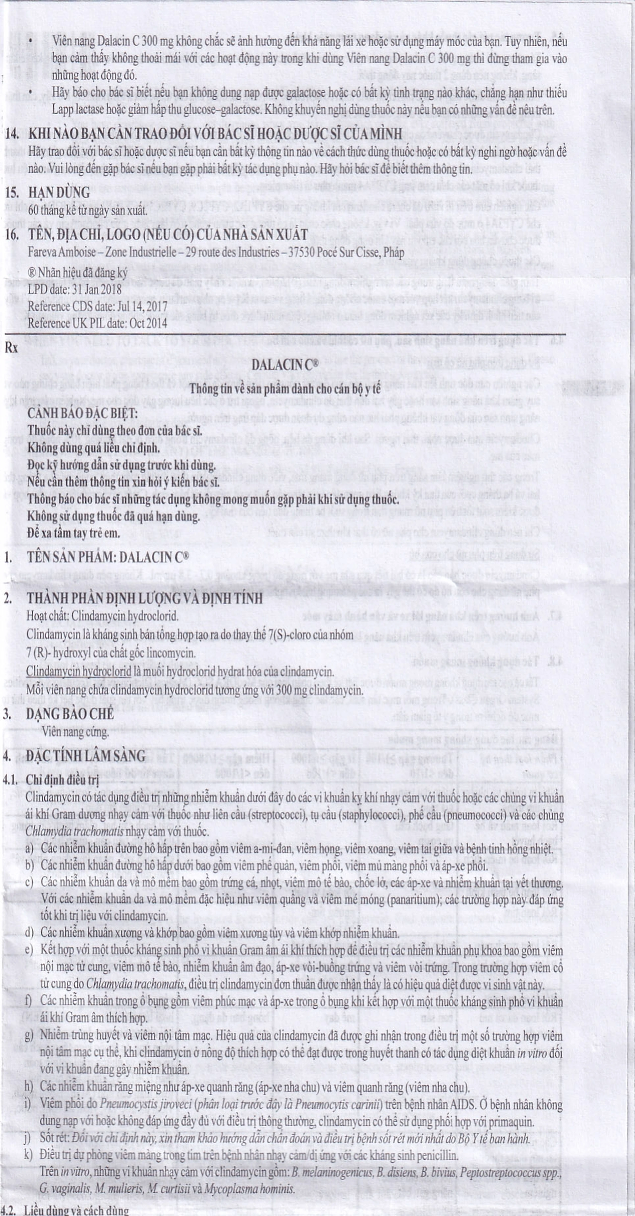 Thuốc Dalacin C 300mg Pfizer điều trị nhiễm khuẩn (2 vỉ x 8 viên)
