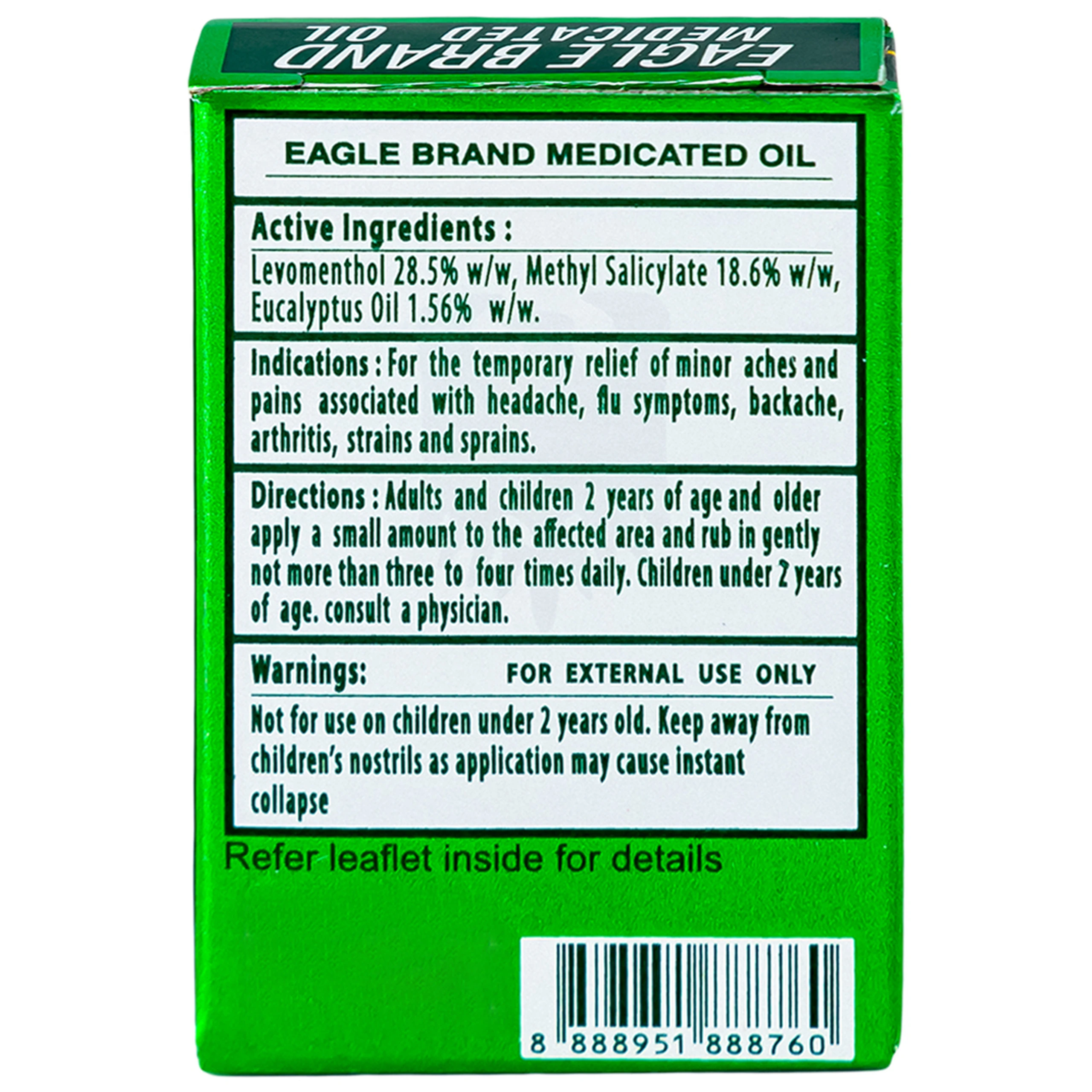 Dầu gió xanh Con Ó Eagle Brand Medicated Oil giảm nhức đầu, cảm cúm, đau lưng, viêm khớp (12 chai x 3ml)