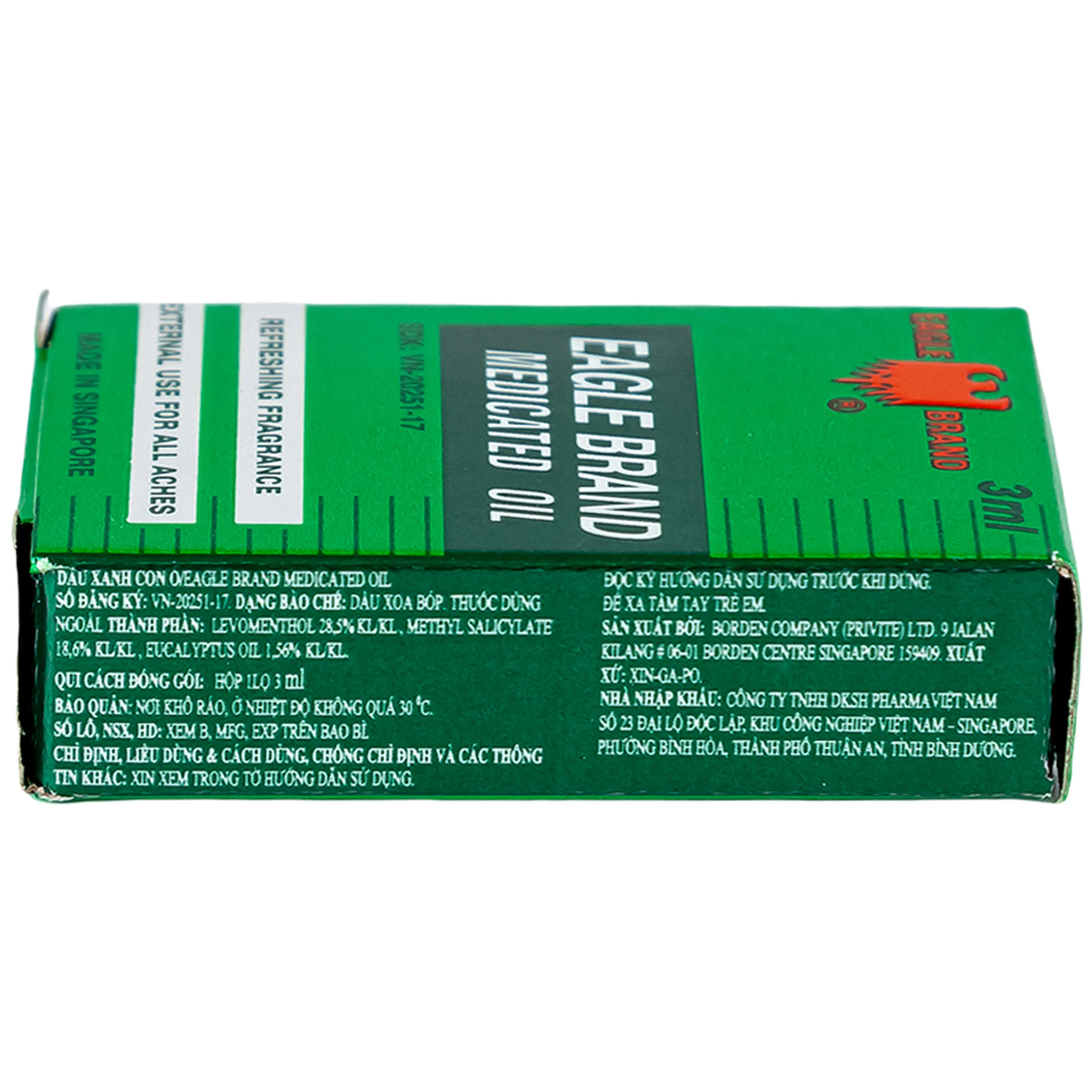 Dầu gió xanh Con Ó Eagle Brand Medicated Oil giảm nhức đầu, cảm cúm, đau lưng, viêm khớp (12 chai x 3ml)