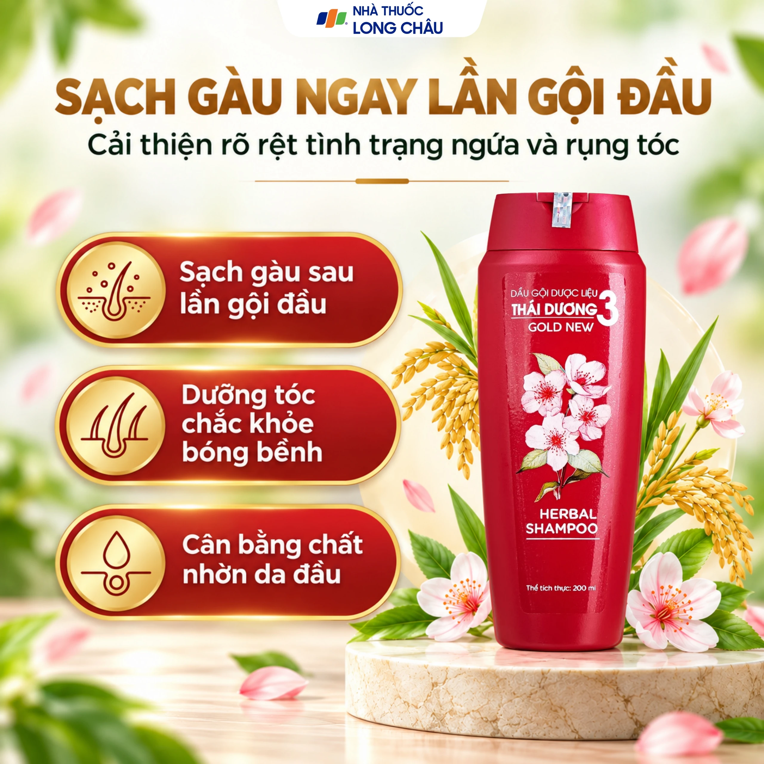 Dầu gội dược liệu Thái Dương 3 Hoa Đào làm mềm mượt và bồng bềnh tóc (200ml) 2