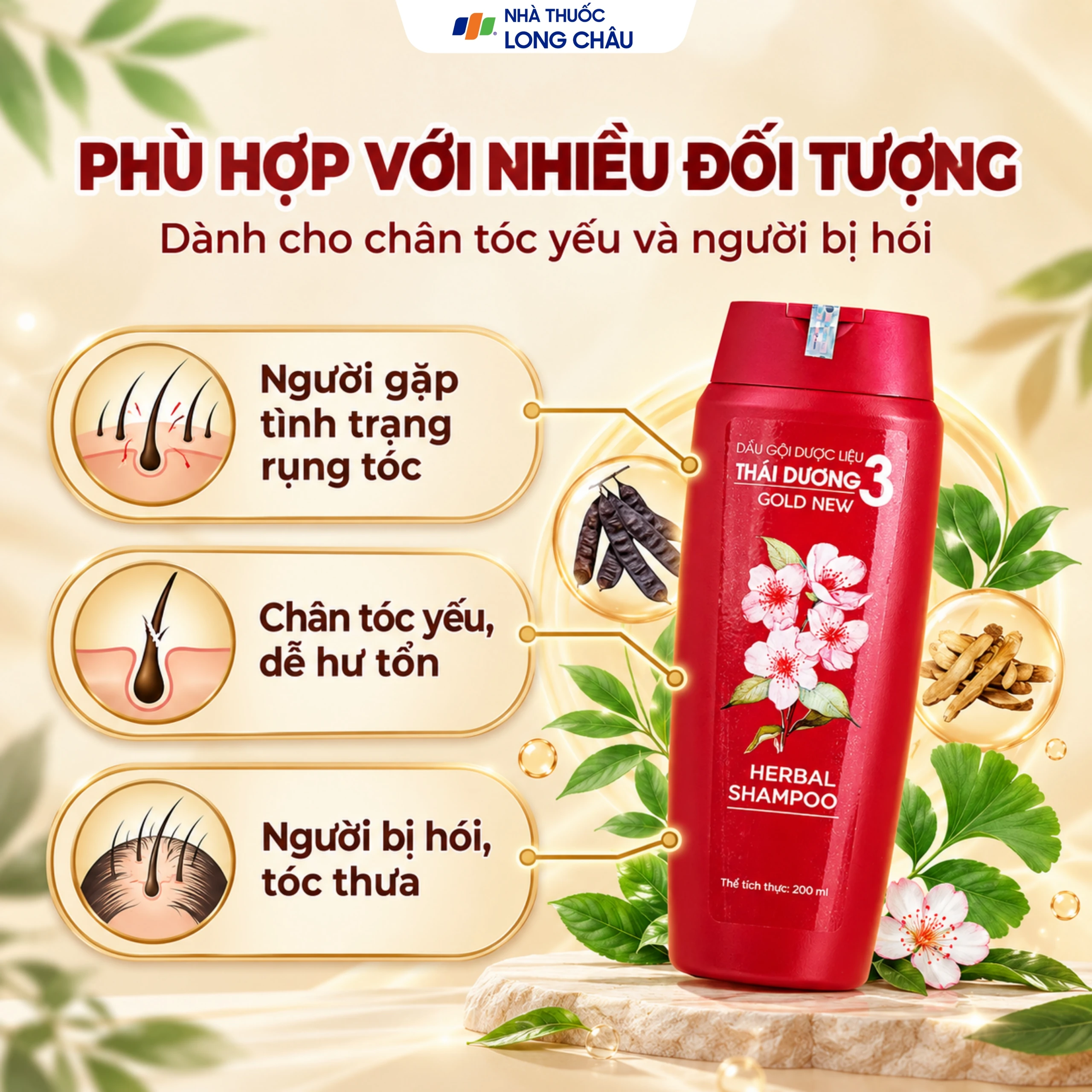 Dầu gội dược liệu Thái Dương 3 Hoa Đào làm mềm mượt và bồng bềnh tóc (200ml) 4
