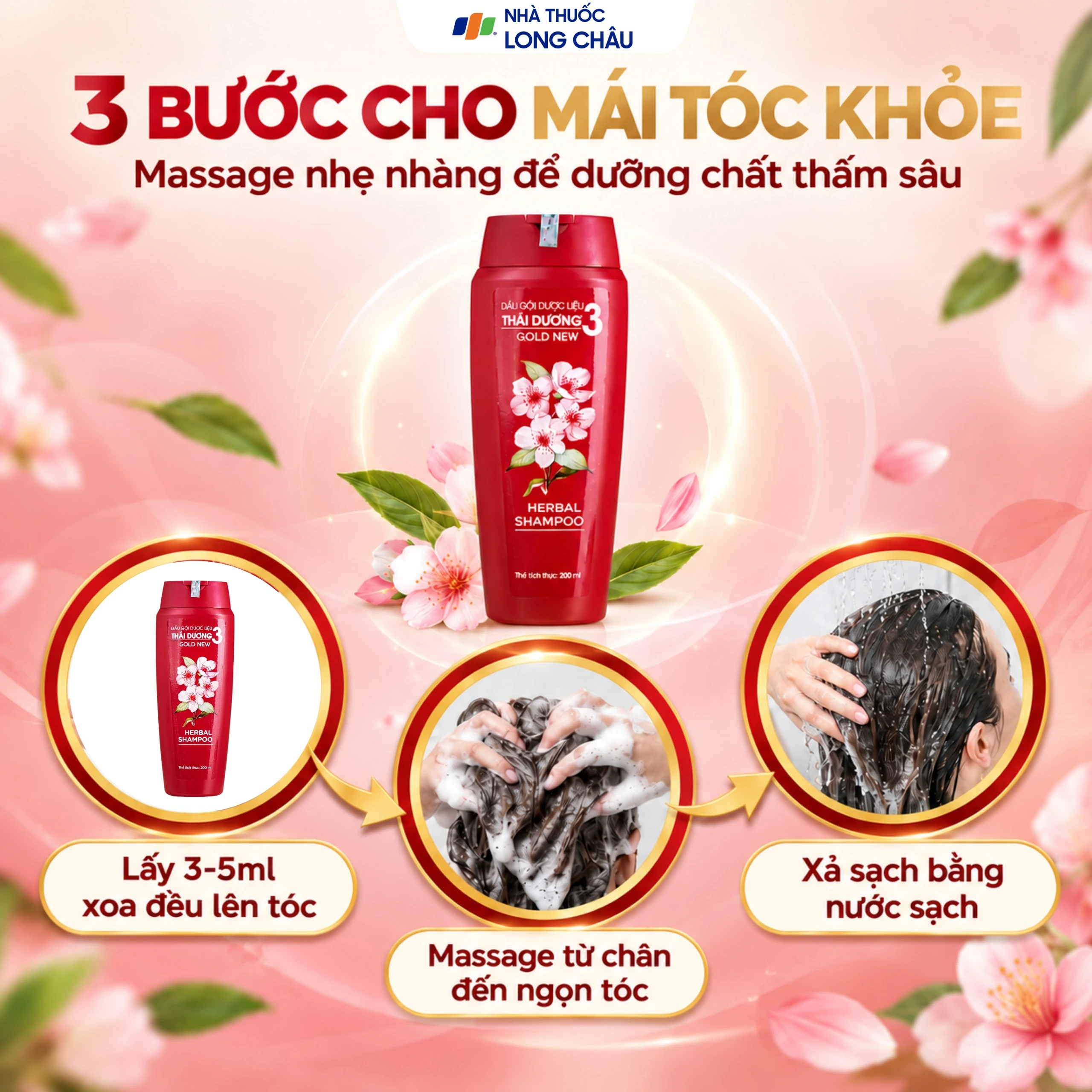 Dầu gội dược liệu Thái Dương 3 Hoa Đào làm mềm mượt và bồng bềnh tóc (200ml) 5