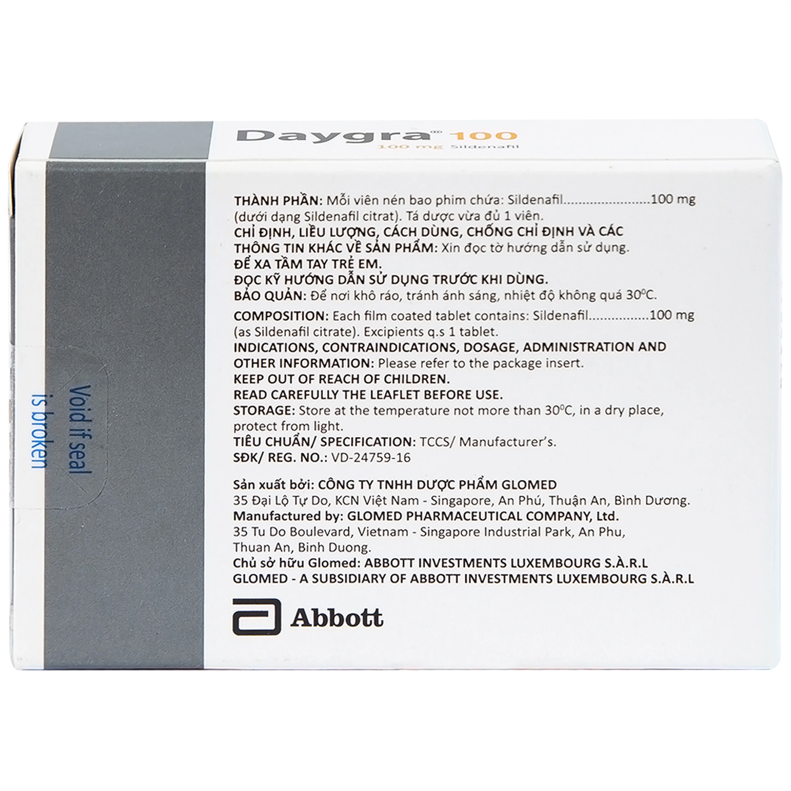 Thuốc Daygra 100 Abbott điều trị rối loạn cương dương (1 vỉ x 4 viên)