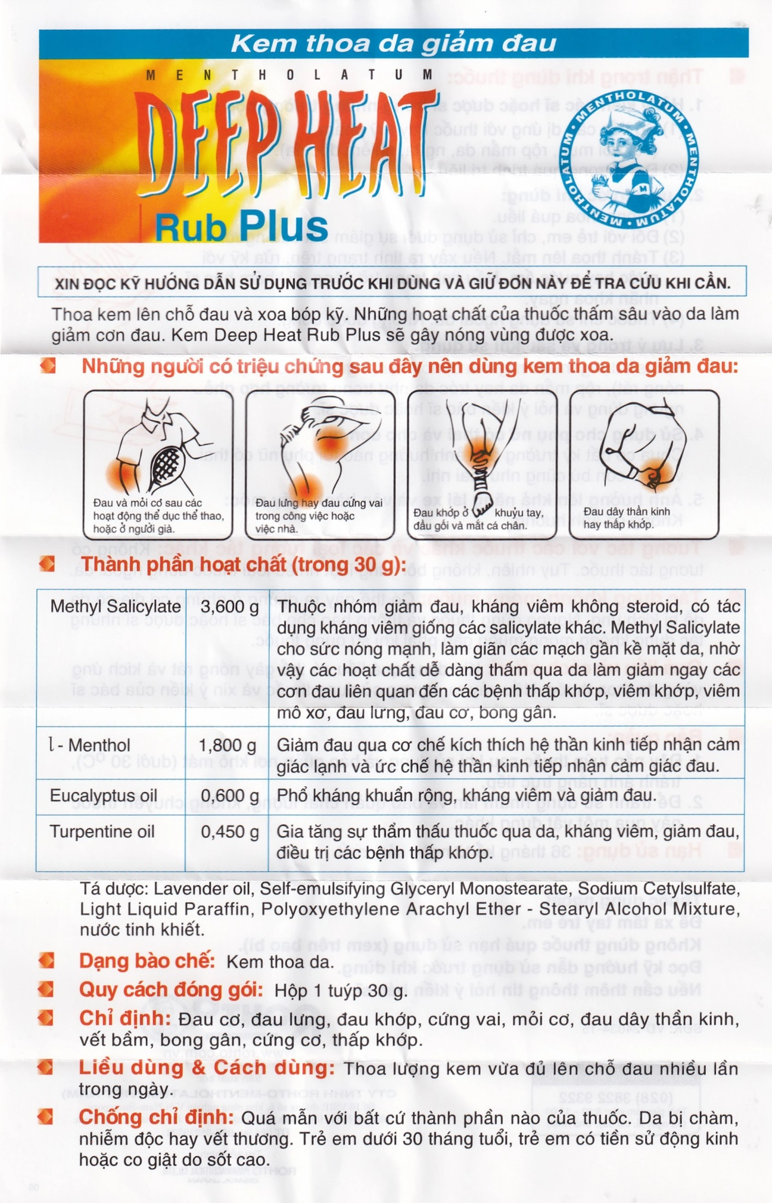 Kem Deep Heat Rub Plus Rohto điều trị đau cơ, đau lưng, đau khớp (30g)