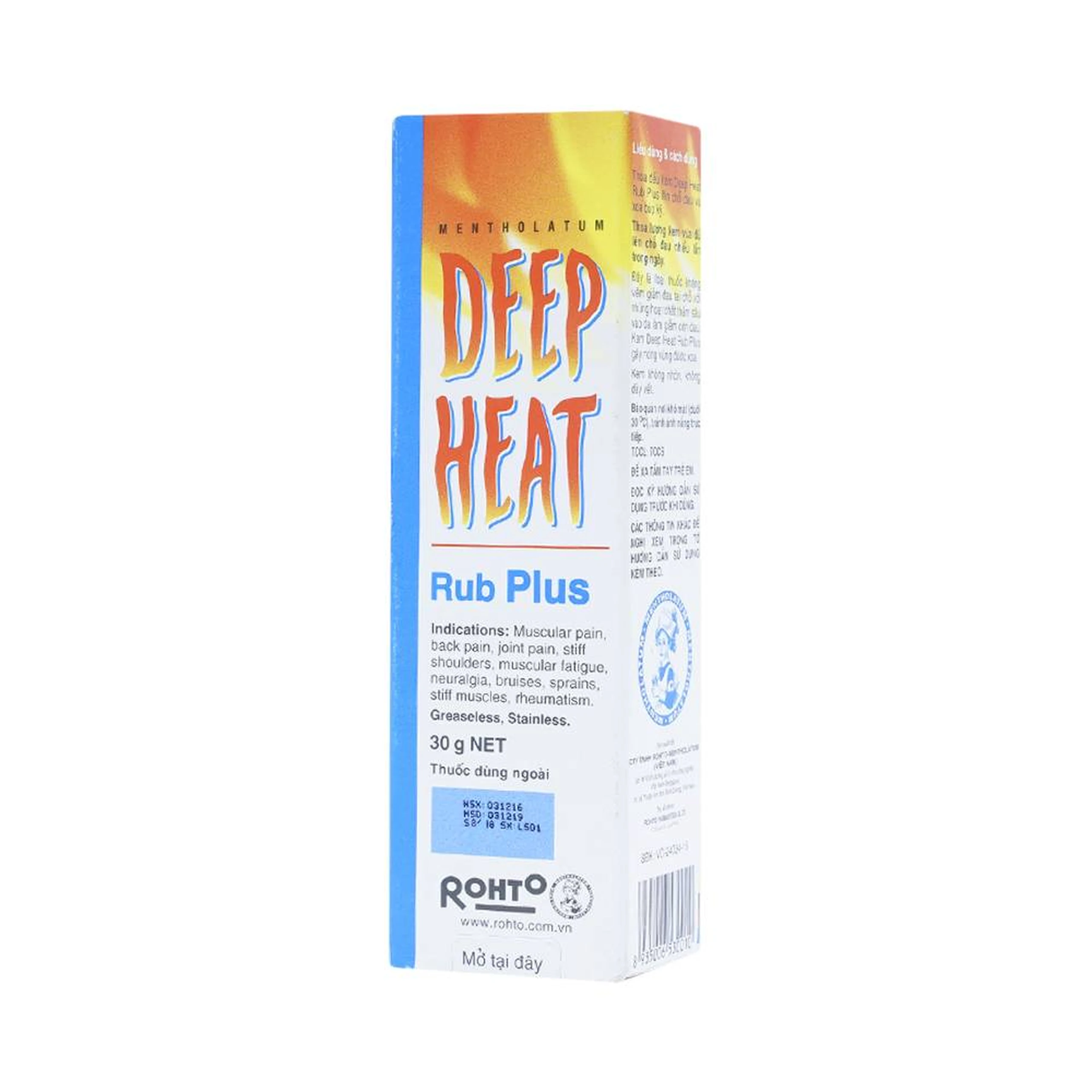 Kem Deep Heat Rub Plus Rohto điều trị đau cơ, đau lưng, đau khớp (30g)