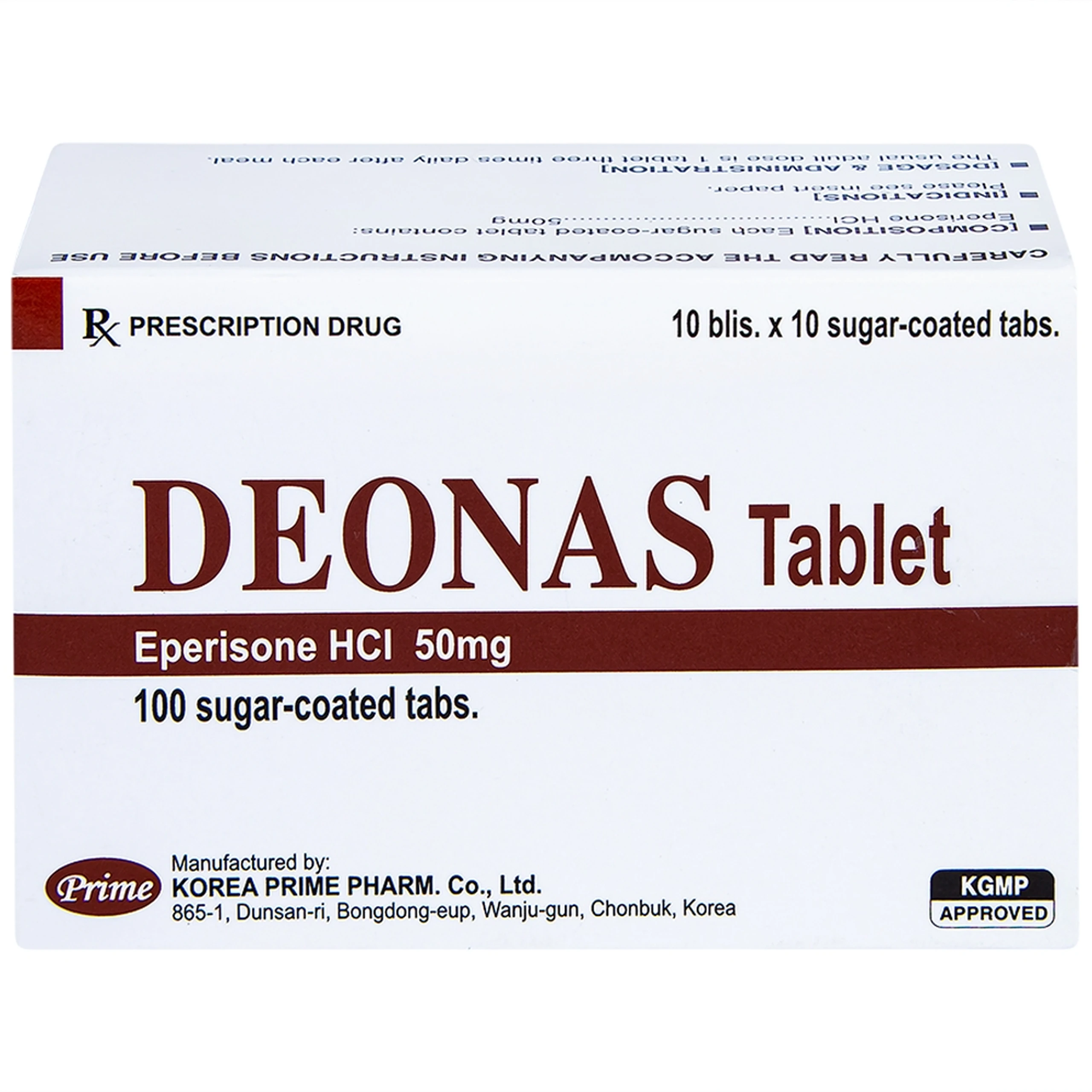 Thuốc Deonas 50mg Korea Prime làm giãn cơ xương (10 vỉ x 10 viên)