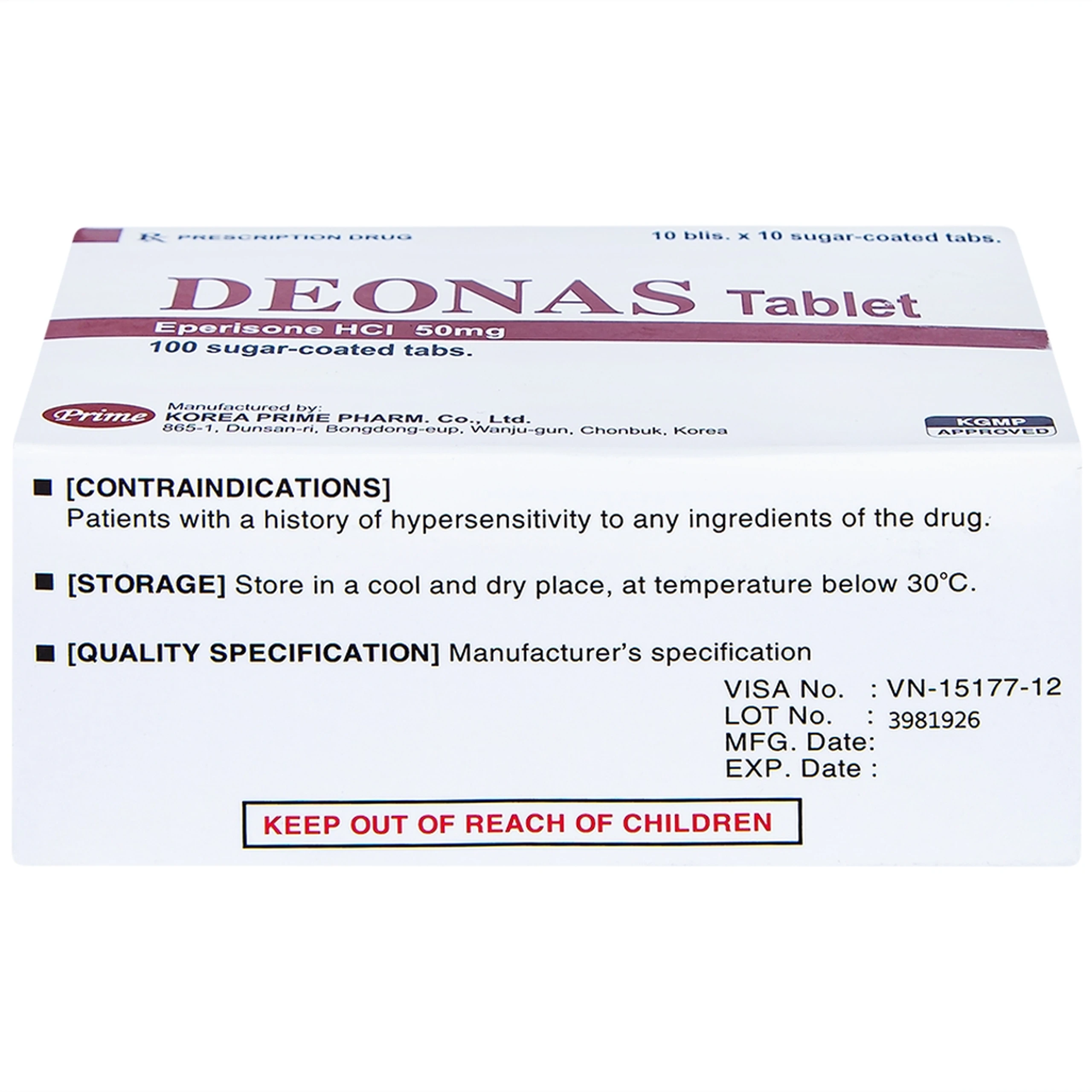 Thuốc Deonas 50mg Korea Prime làm giãn cơ xương (10 vỉ x 10 viên)