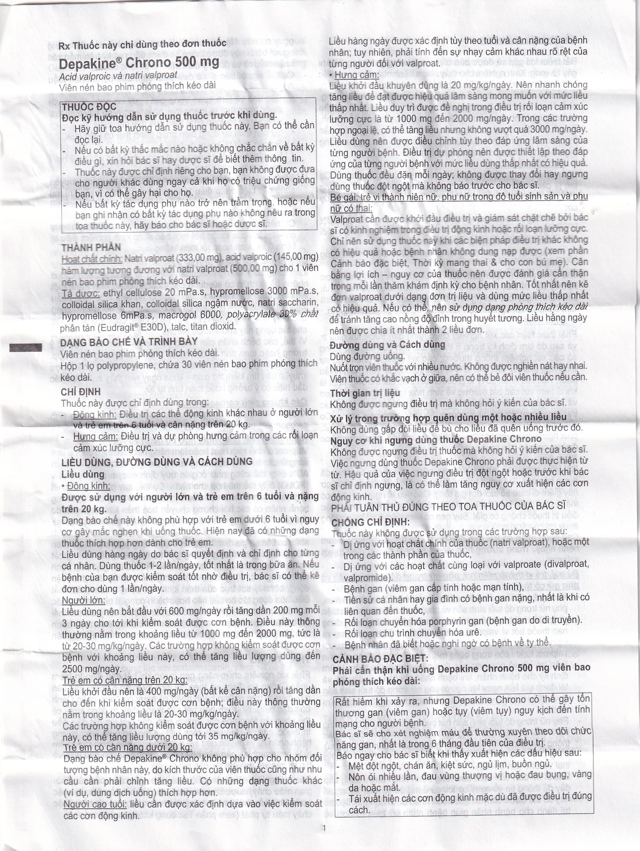 Thuốc Depakine Chrono 500mg Sanofi điều trị động kinh (30 viên)