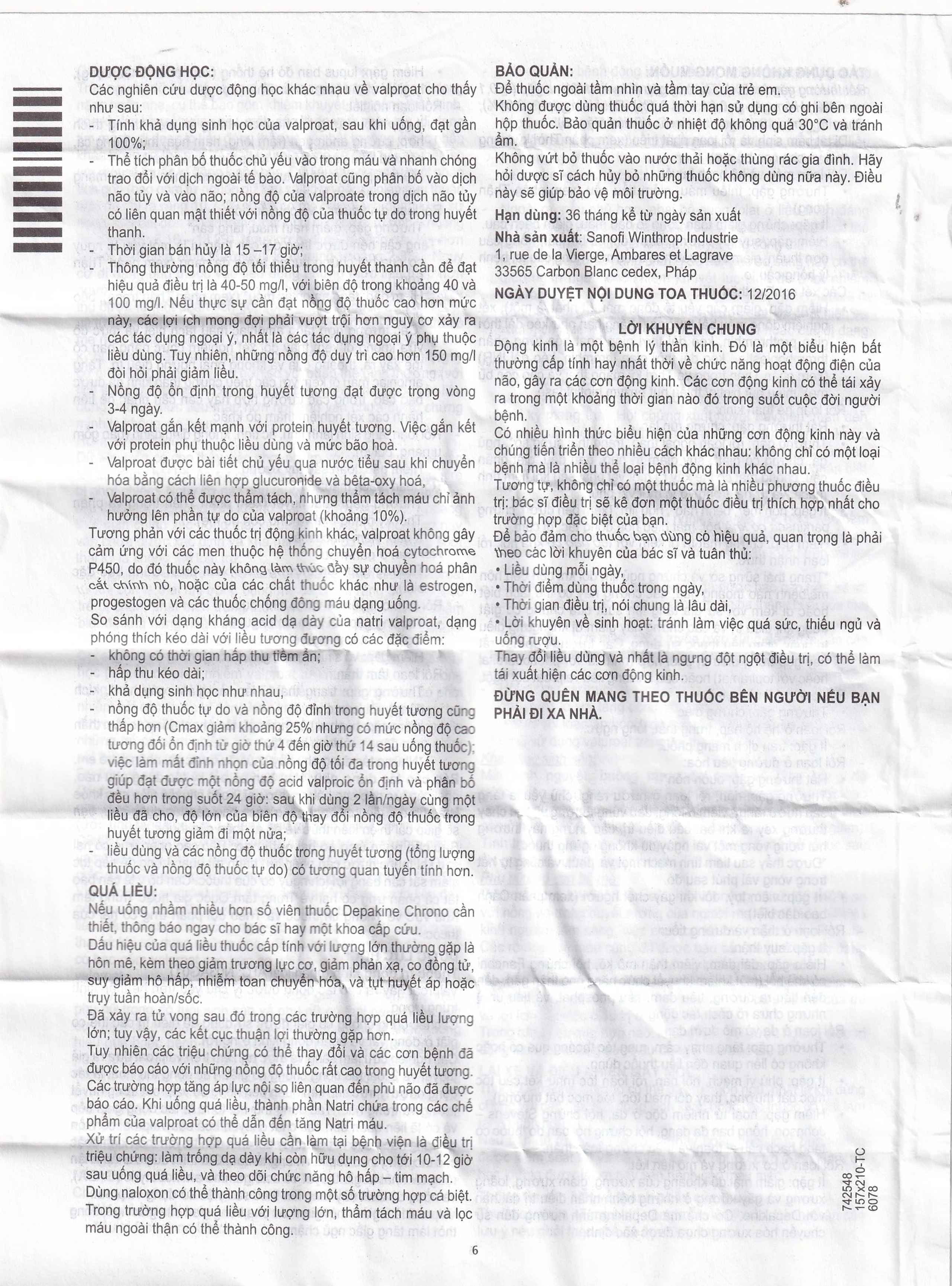 Thuốc Depakine Chrono 500mg Sanofi điều trị động kinh (30 viên)