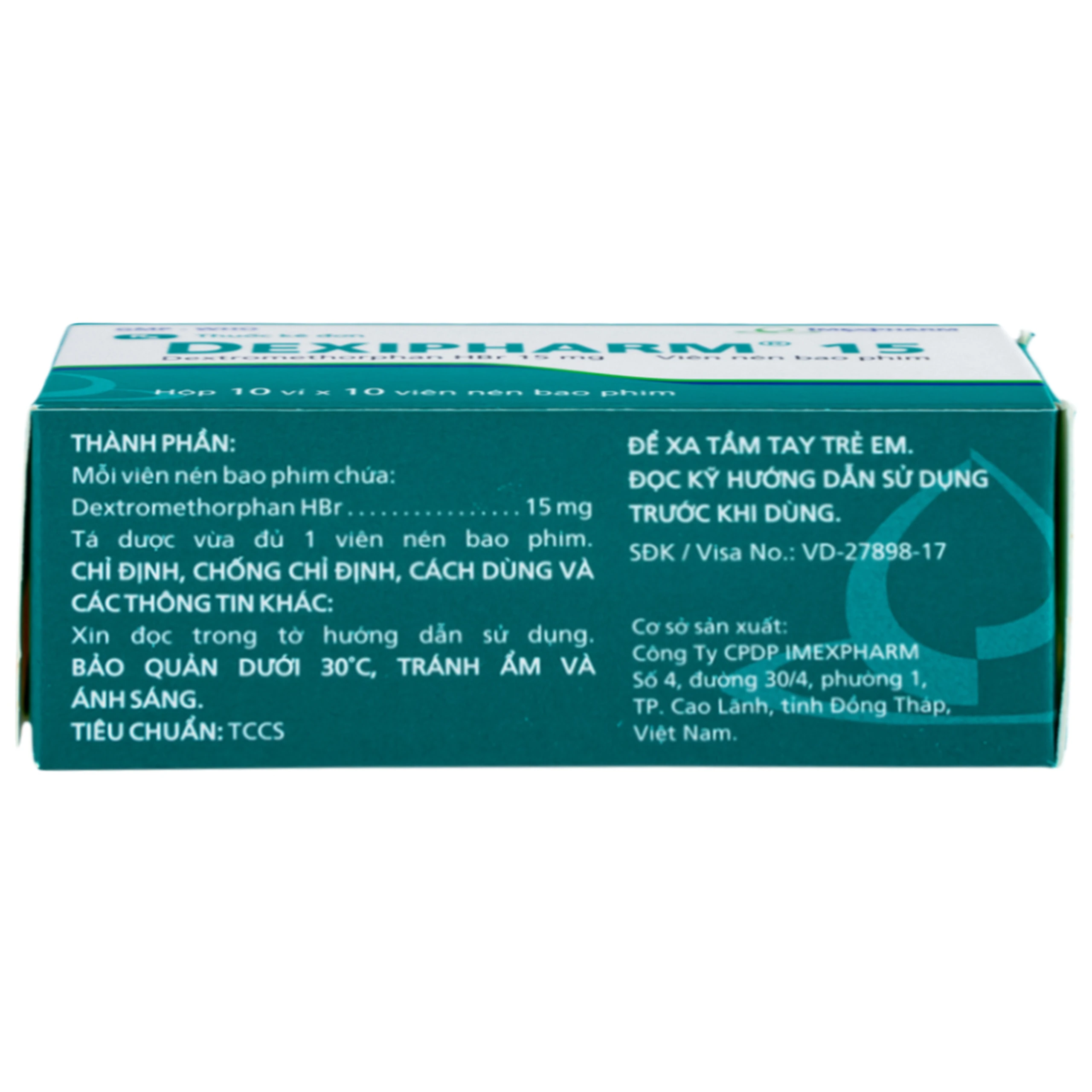 Thuốc Dexipharm 15mg Imexpharm điều trị triệu chứng ho (10 vỉ x 10 viên)