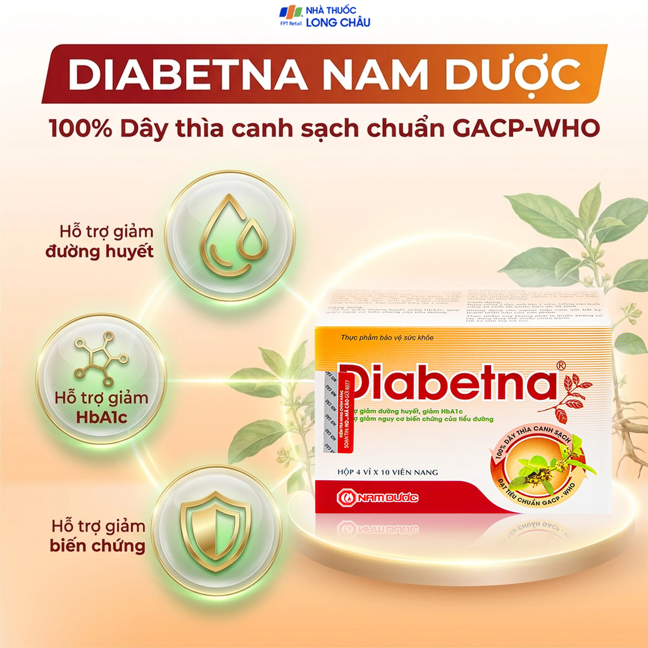 Viên hỗ trợ giảm đường huyết Diabetna Nam Dược (4 vỉ x 10 viên) 2
