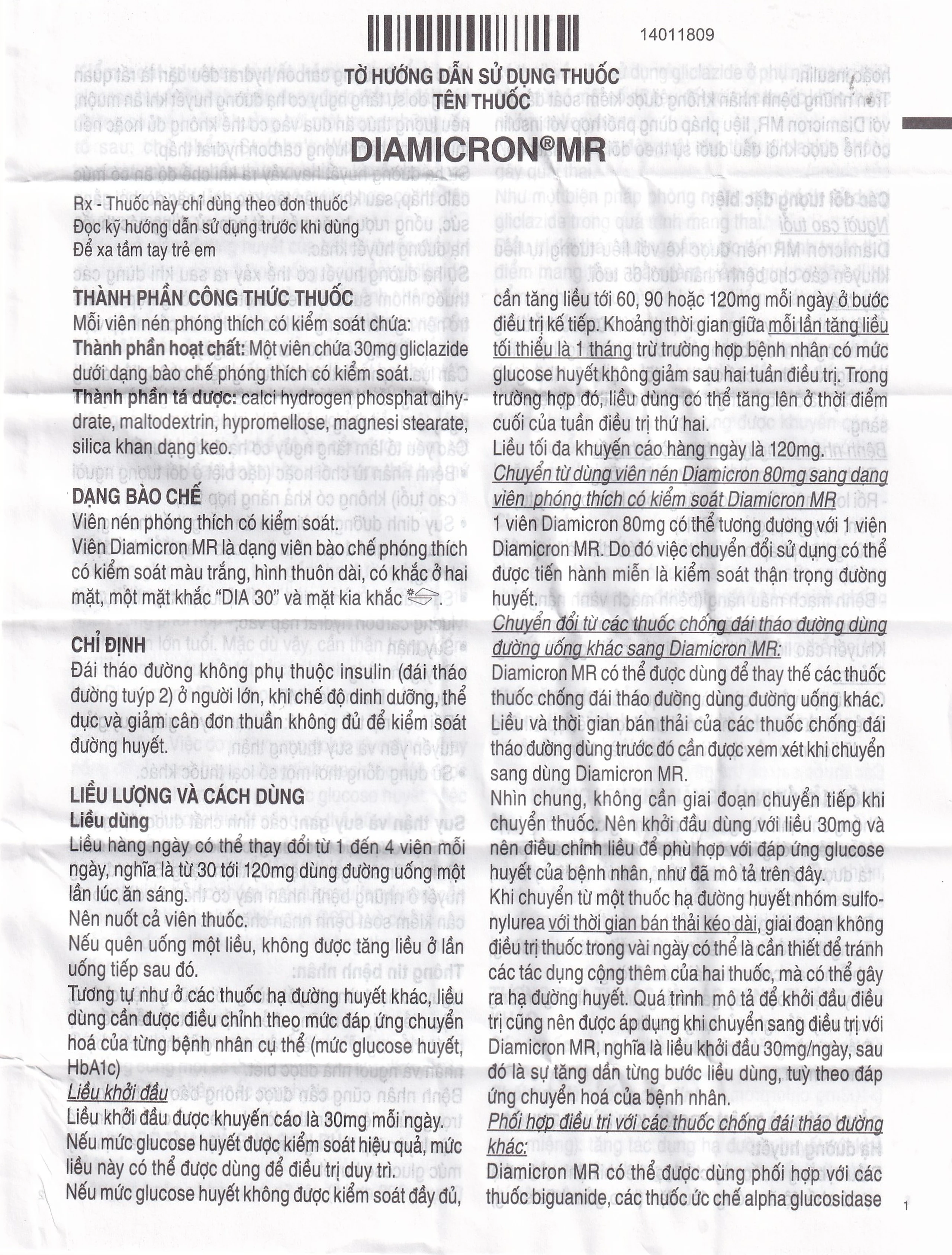 Thuốc Diamicron MR Servier điều trị tiểu đường típ 2 (2 vỉ x 30 viên)
