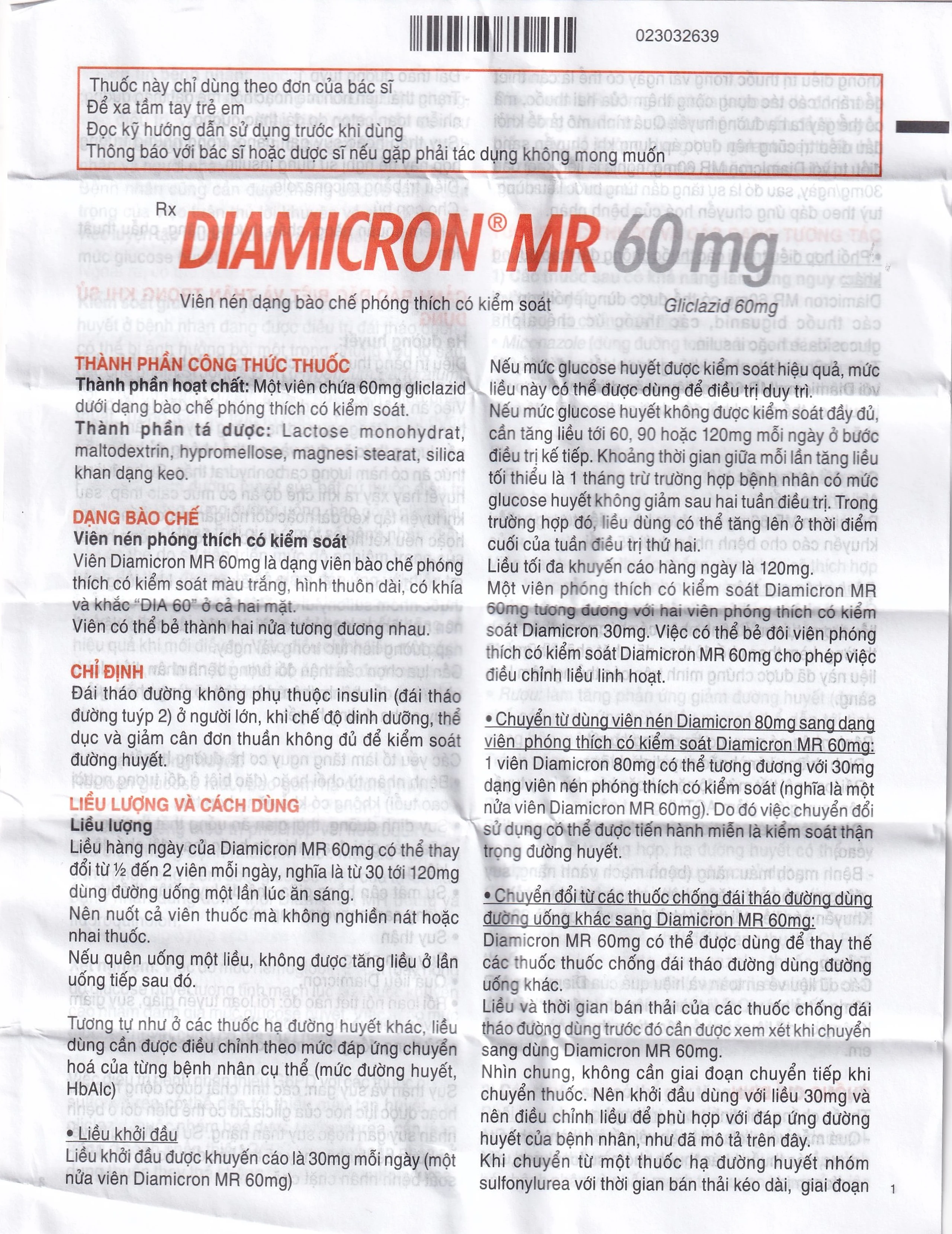 Thuốc Diamicron MR 60mg Servier điều trị tiểu đường típ 2 (2 vỉ x 15 viên)