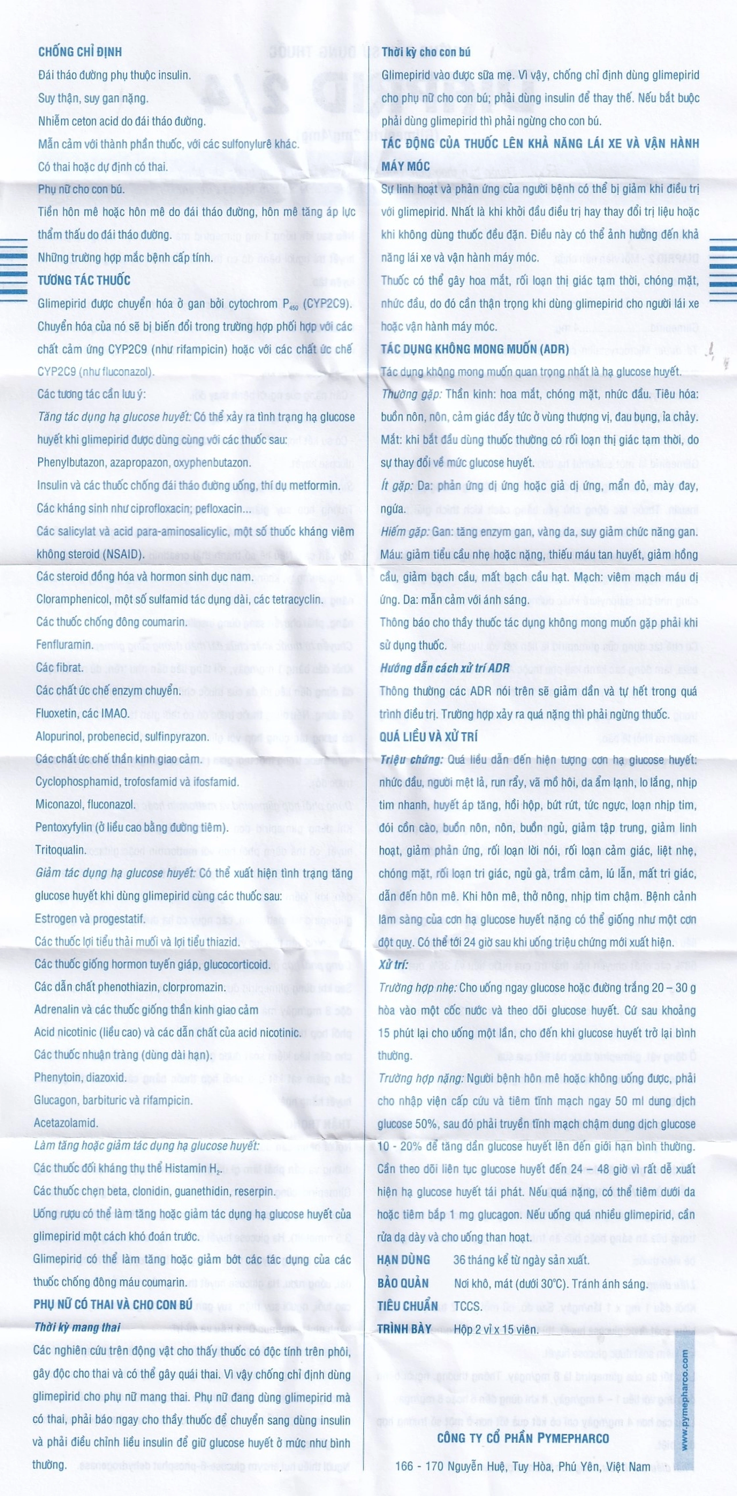 Thuốc Diaprid 2 Pymepharco điều trị đái tháo đường típ 2 (2 vỉ x 15 viên)