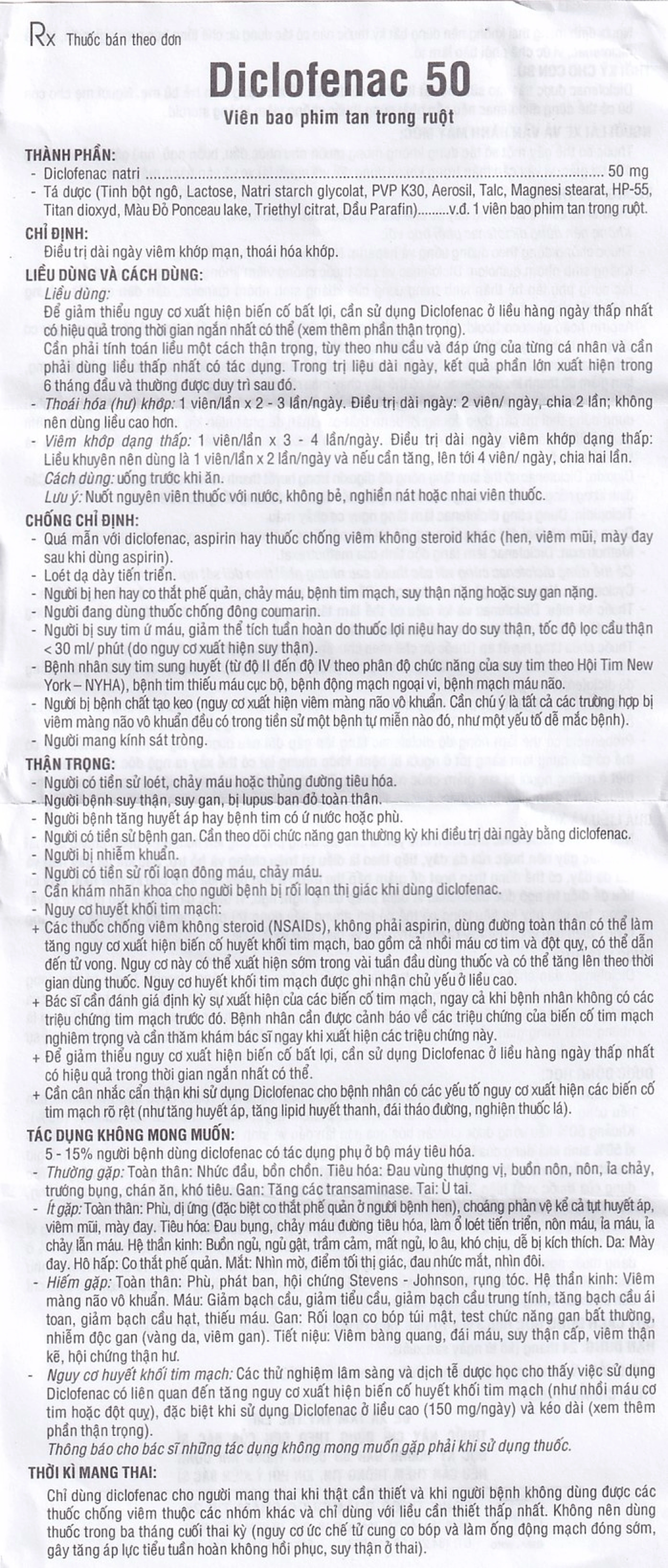 Thuốc Diclofenac 50 Uphace điều trị dài ngày viêm khớp mạn, thoái hóa khớp (100 viên)