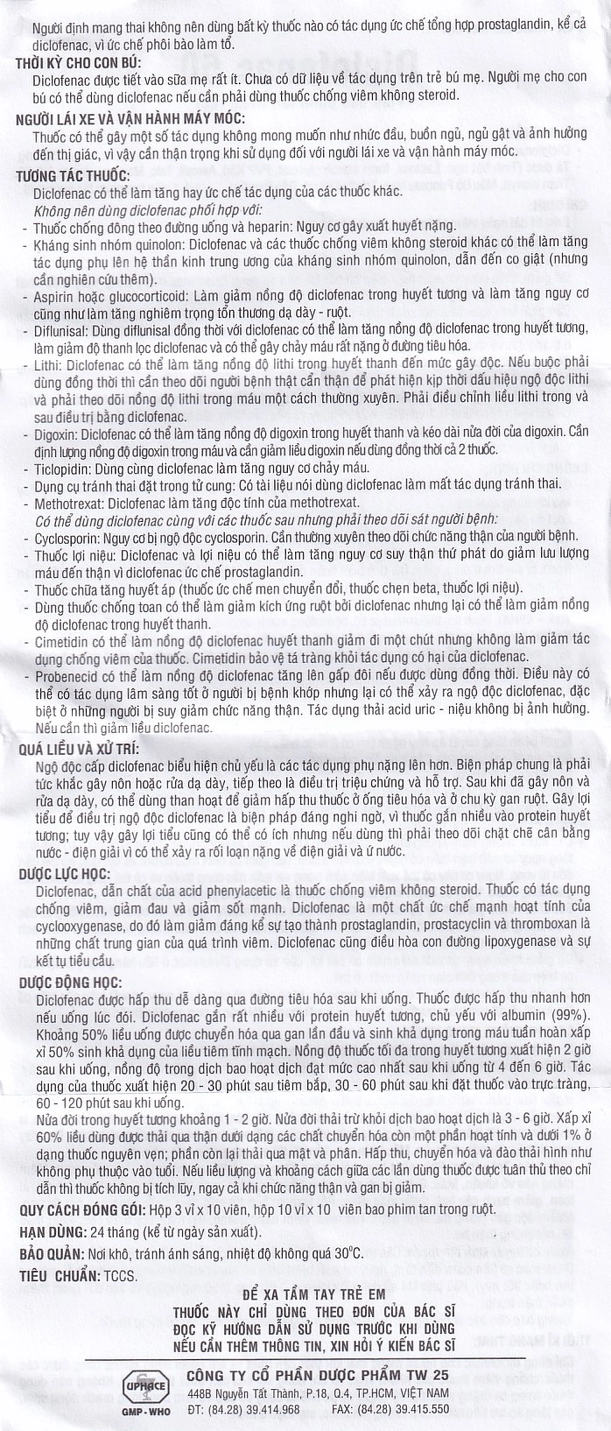 Thuốc Diclofenac 50 Uphace điều trị dài ngày viêm khớp mạn, thoái hóa khớp (100 viên)