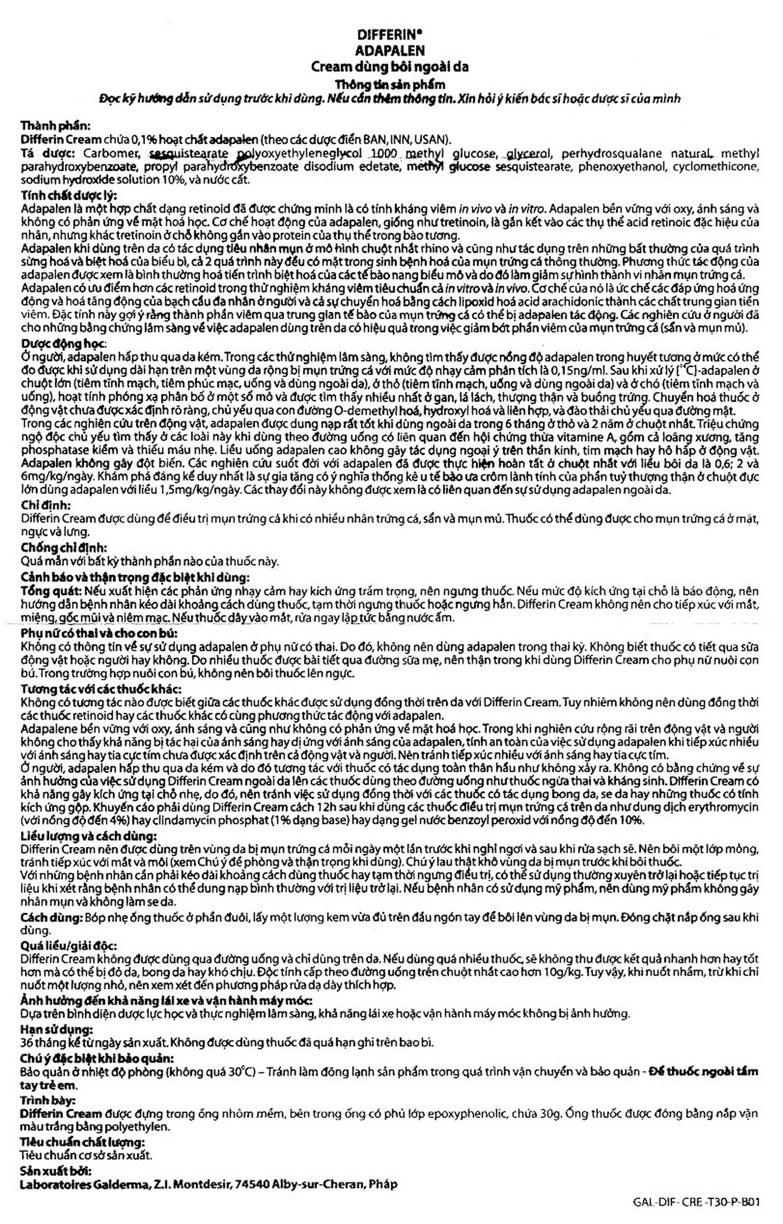 Kem Differin Galderma điều trị mụn trứng cá (30g)