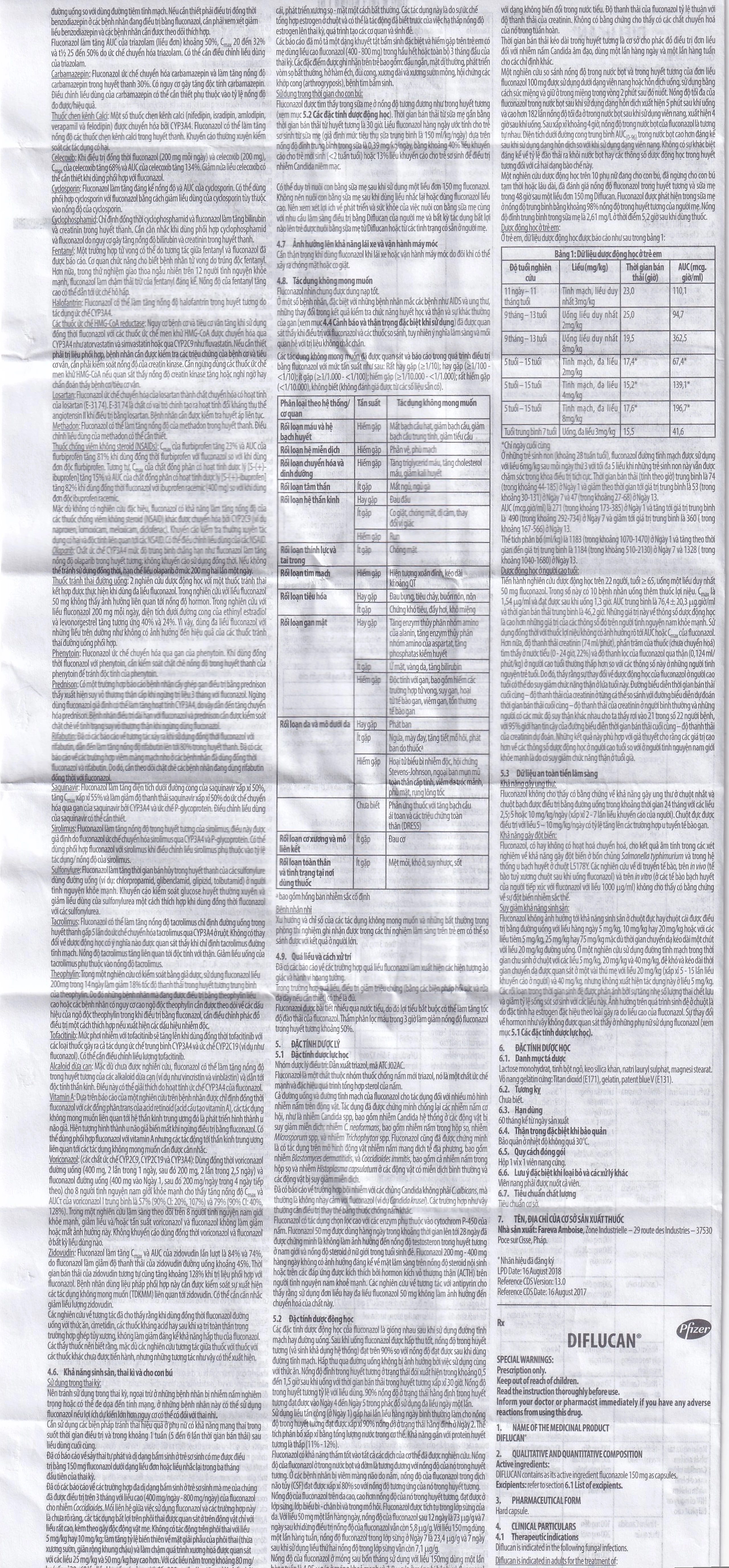 Thuốc Diflucan 150mg Pfizer điều trị tình trạng nhiễm nấm (1 vỉ x 1 viên)