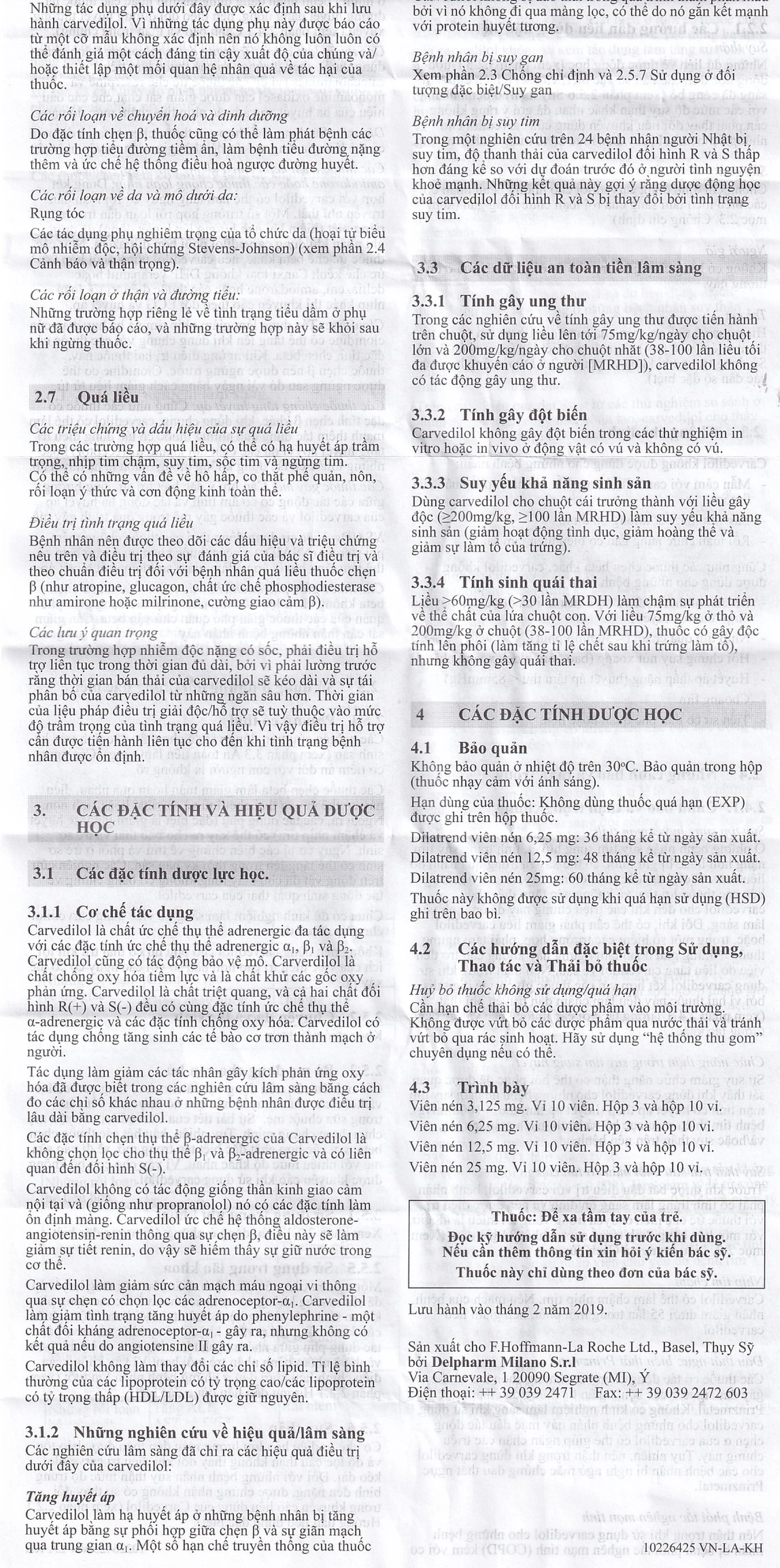 Thuốc Dilatrend Roche điều trị tăng huyết áp, bệnh mạch vành, suy tim mạn, suy thất trái (3 vỉ x 10 viên)